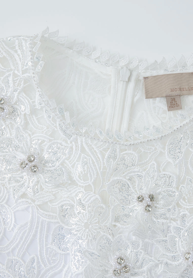 Embellished Pop-up Detail Hollow-carved Lace Dress
