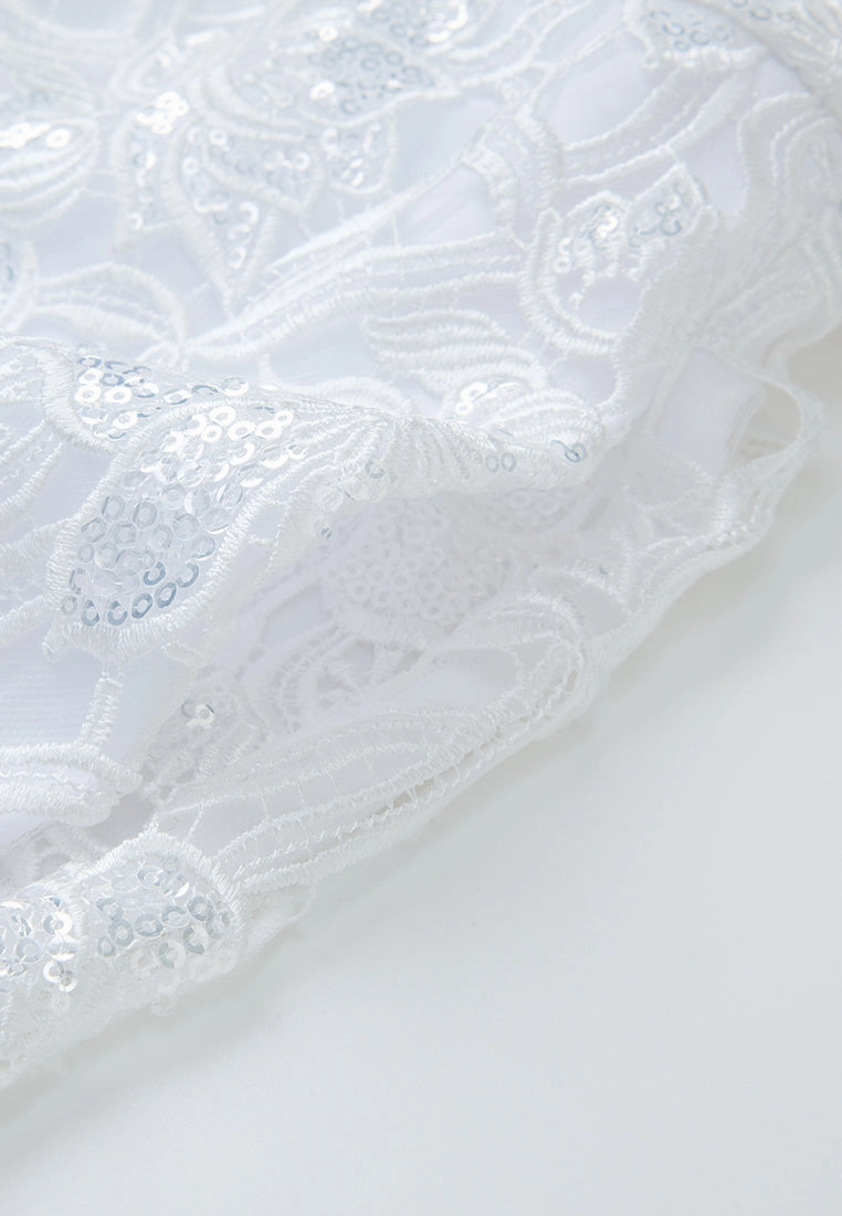 Embellished Pop-up Detail Hollow-carved Lace Dress