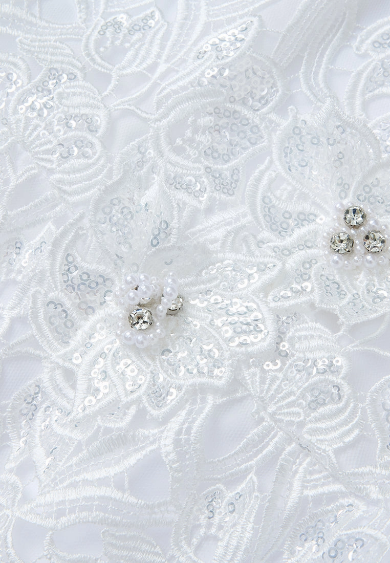 Embellished Pop-up Detail Hollow-carved Lace Dress