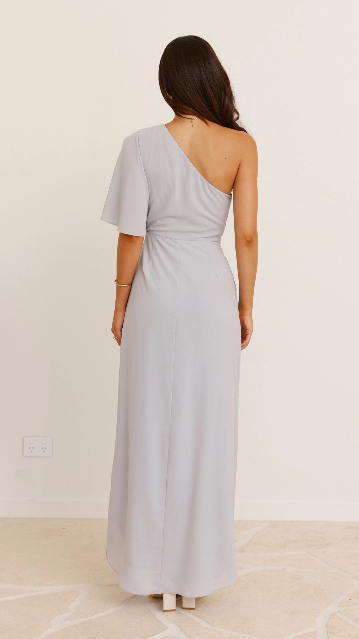 Emma One Sleeve Maxi Dress - Light Grey