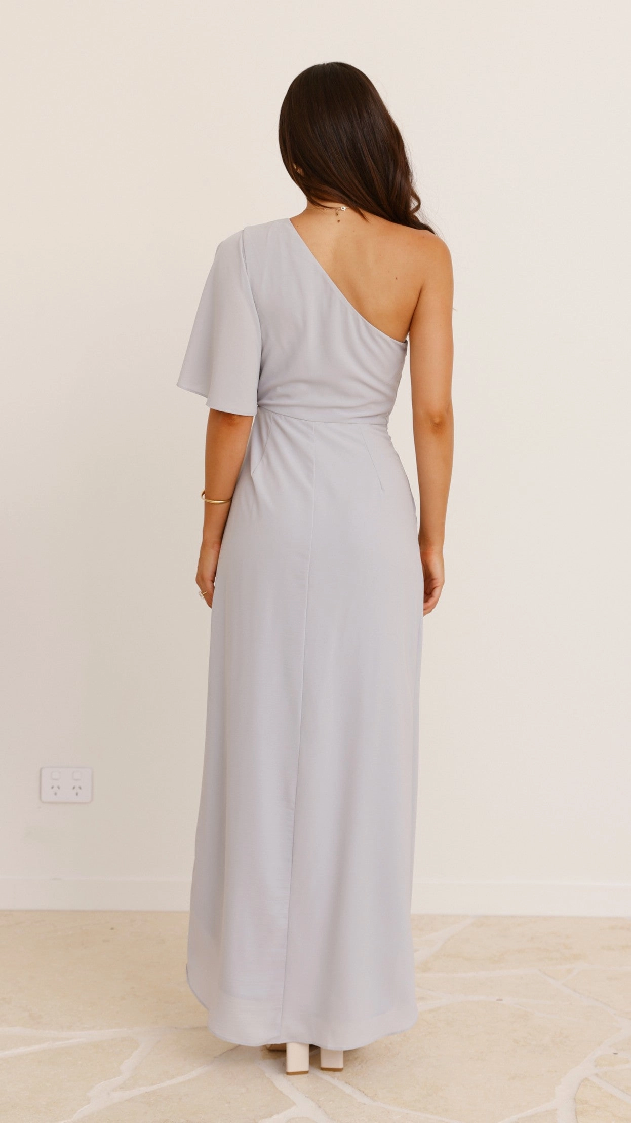 Emma One Sleeve Maxi Dress - Light Grey