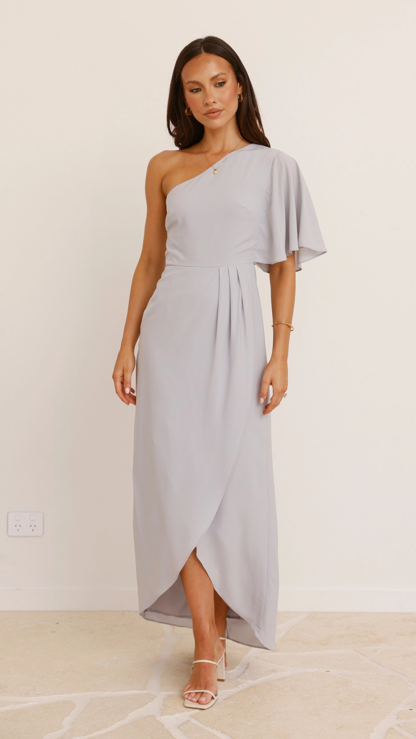 Emma One Sleeve Maxi Dress - Light Grey