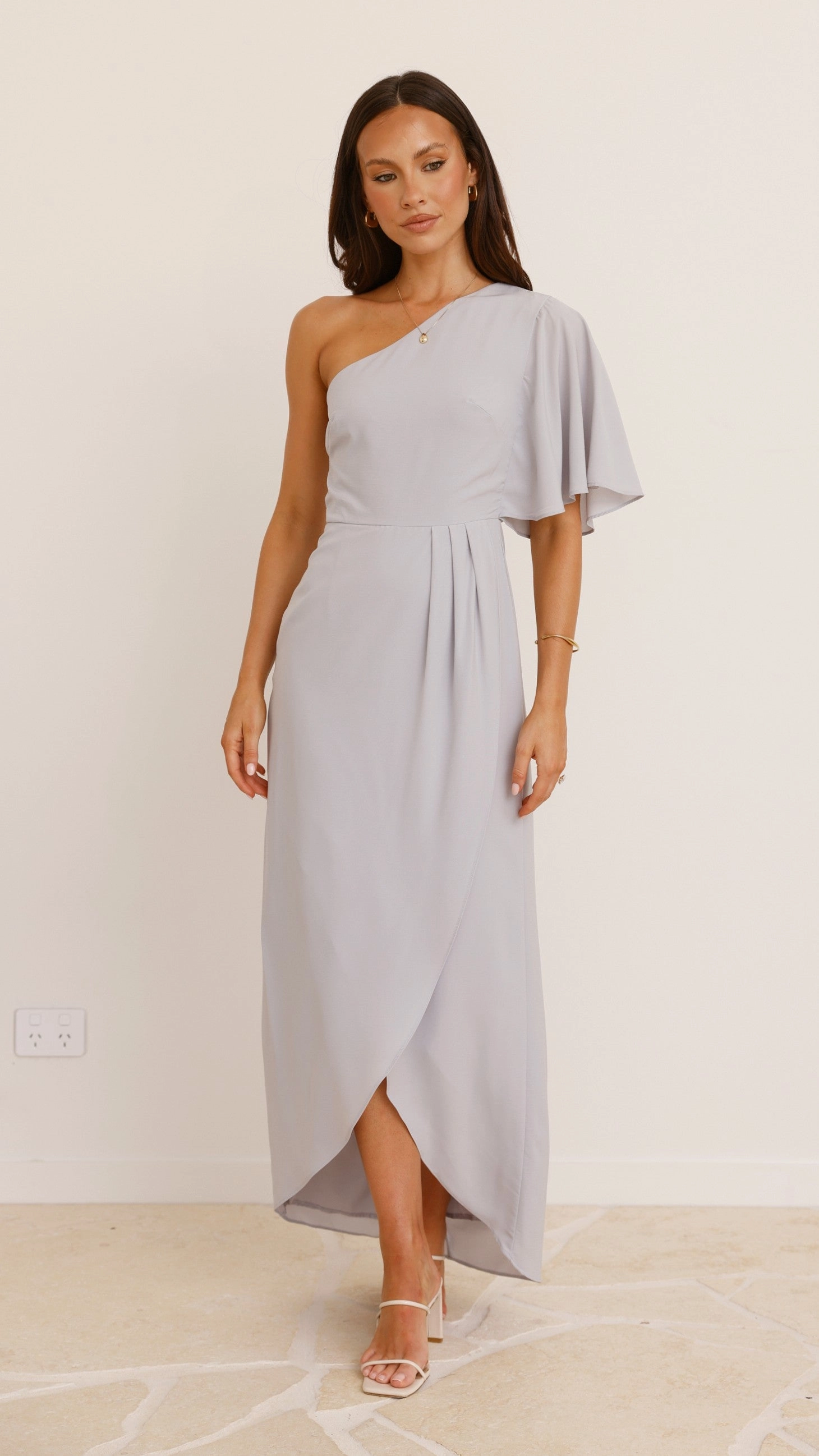 Emma One Sleeve Maxi Dress - Light Grey