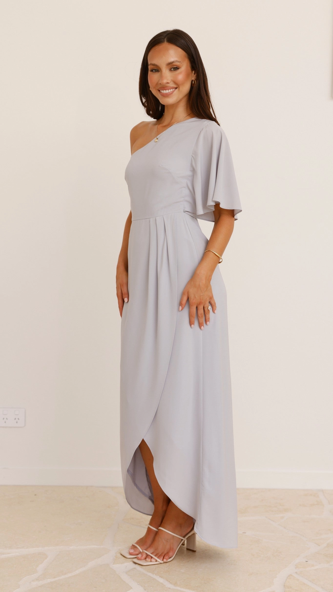 Emma One Sleeve Maxi Dress - Light Grey