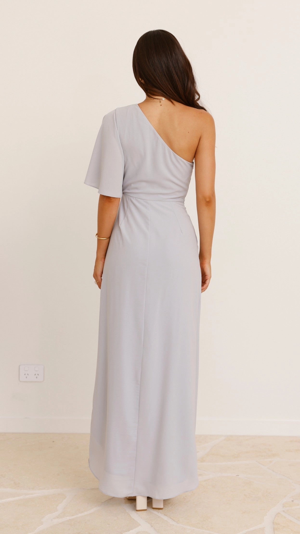 Emma One Sleeve Maxi Dress - Light Grey