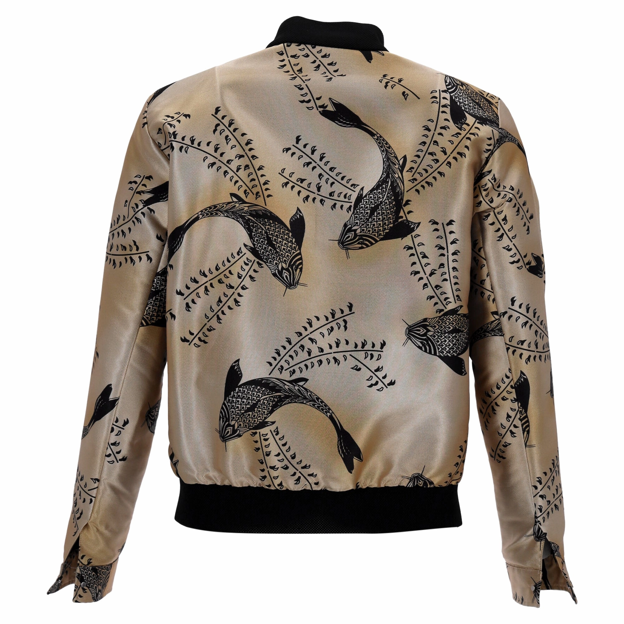 Emporio Armani Koi Print Bomber Jacket in Gold Silk