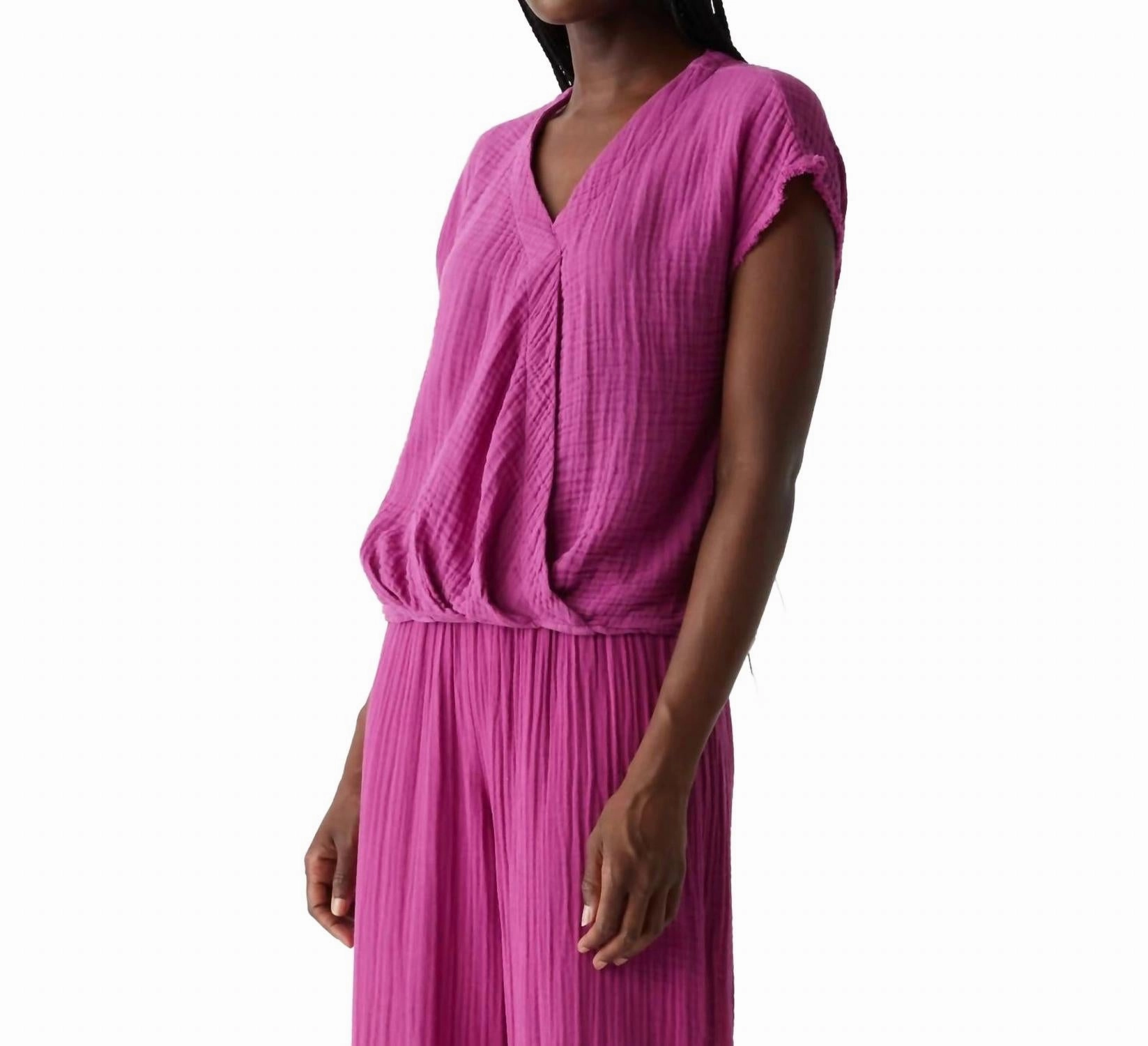 Evie Gauze Surplice Top In Ultraviolet
