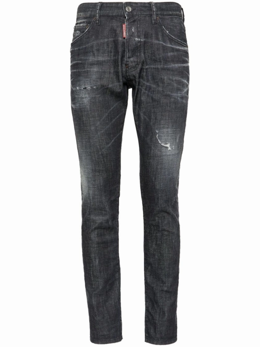 Faded Black Cotton Slim Fit Cropped Jeans