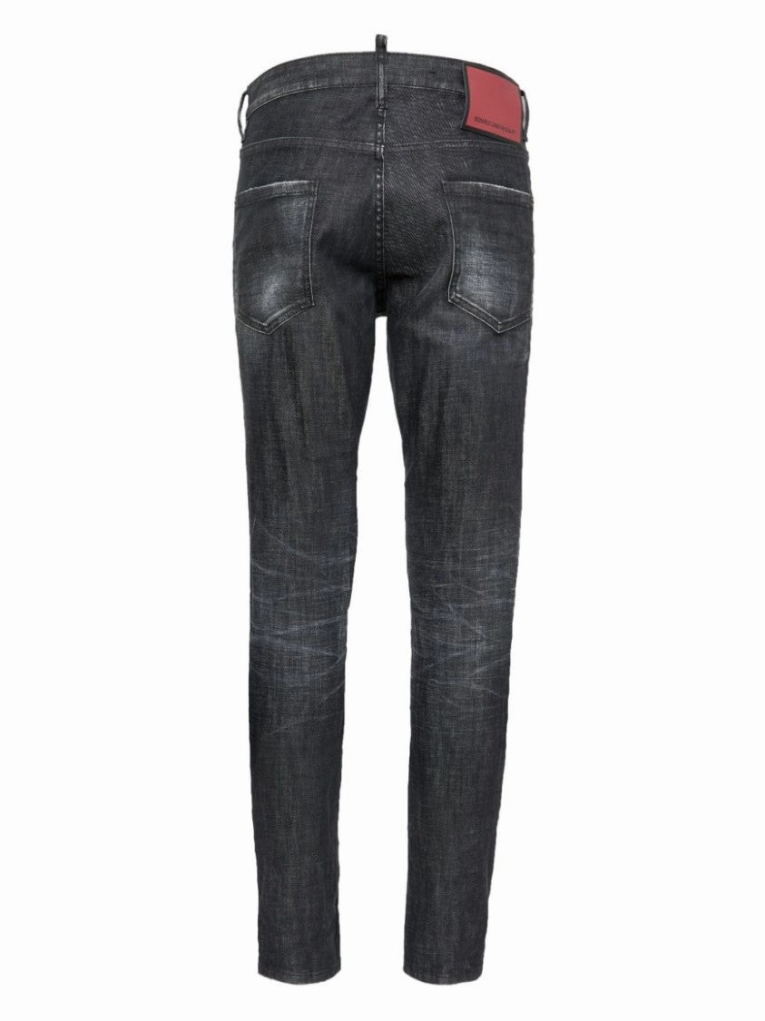 Faded Black Cotton Slim Fit Cropped Jeans
