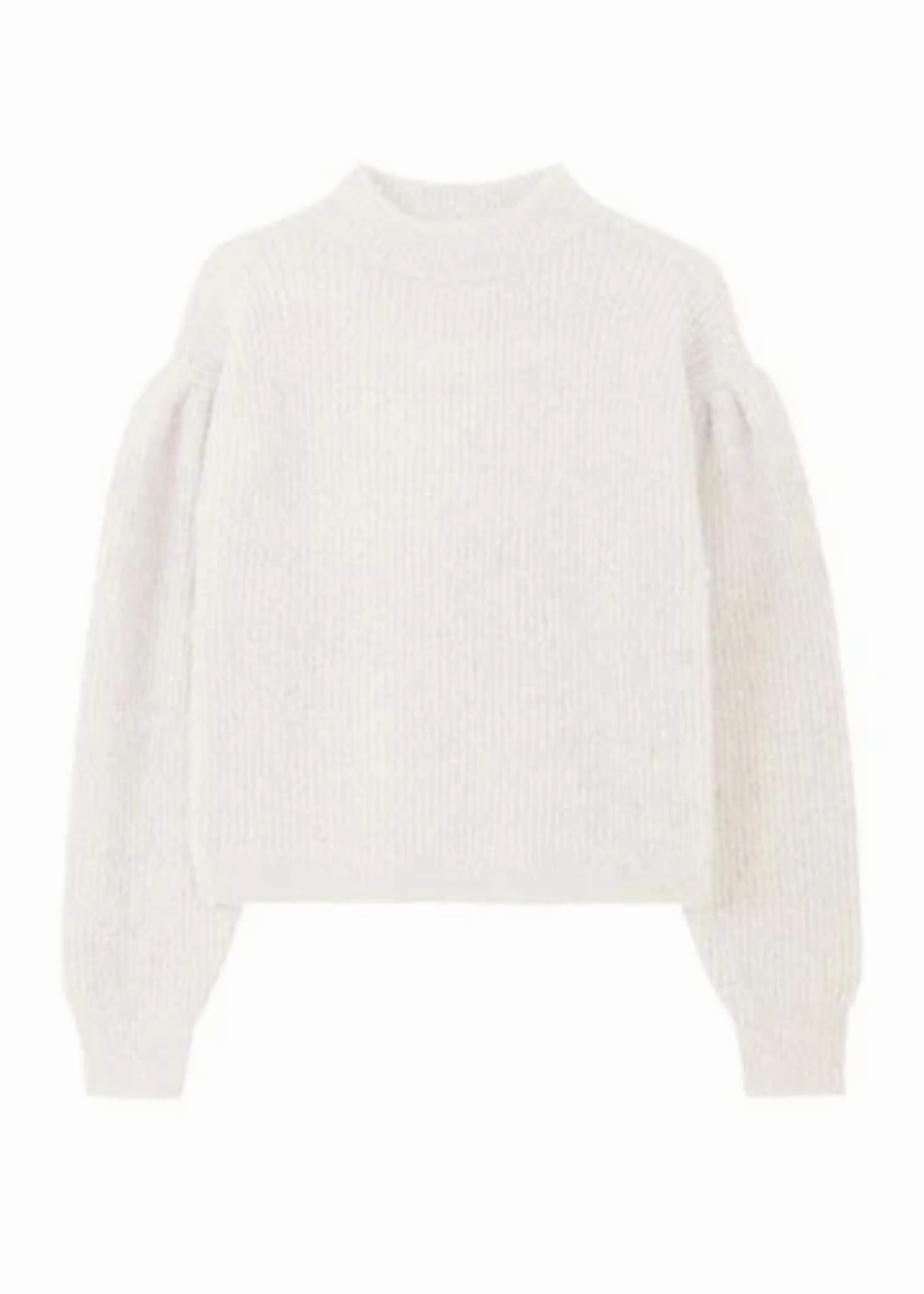 Fass Boucle Puff Sleeve Pullover Sweater In Chalk
