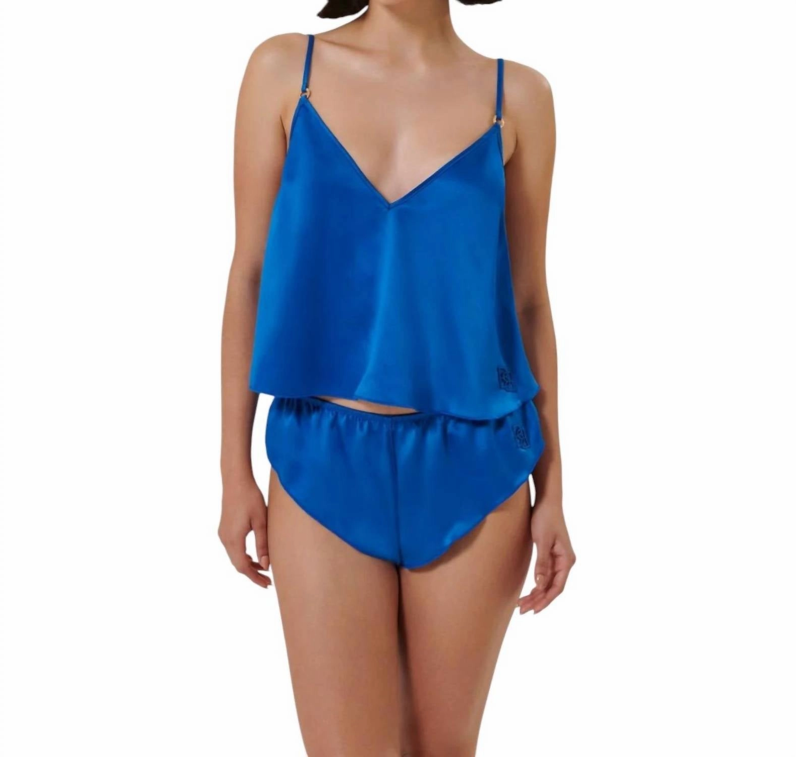 Faye Luxury Satin Cami Top And Short Set In Egyptian Blue