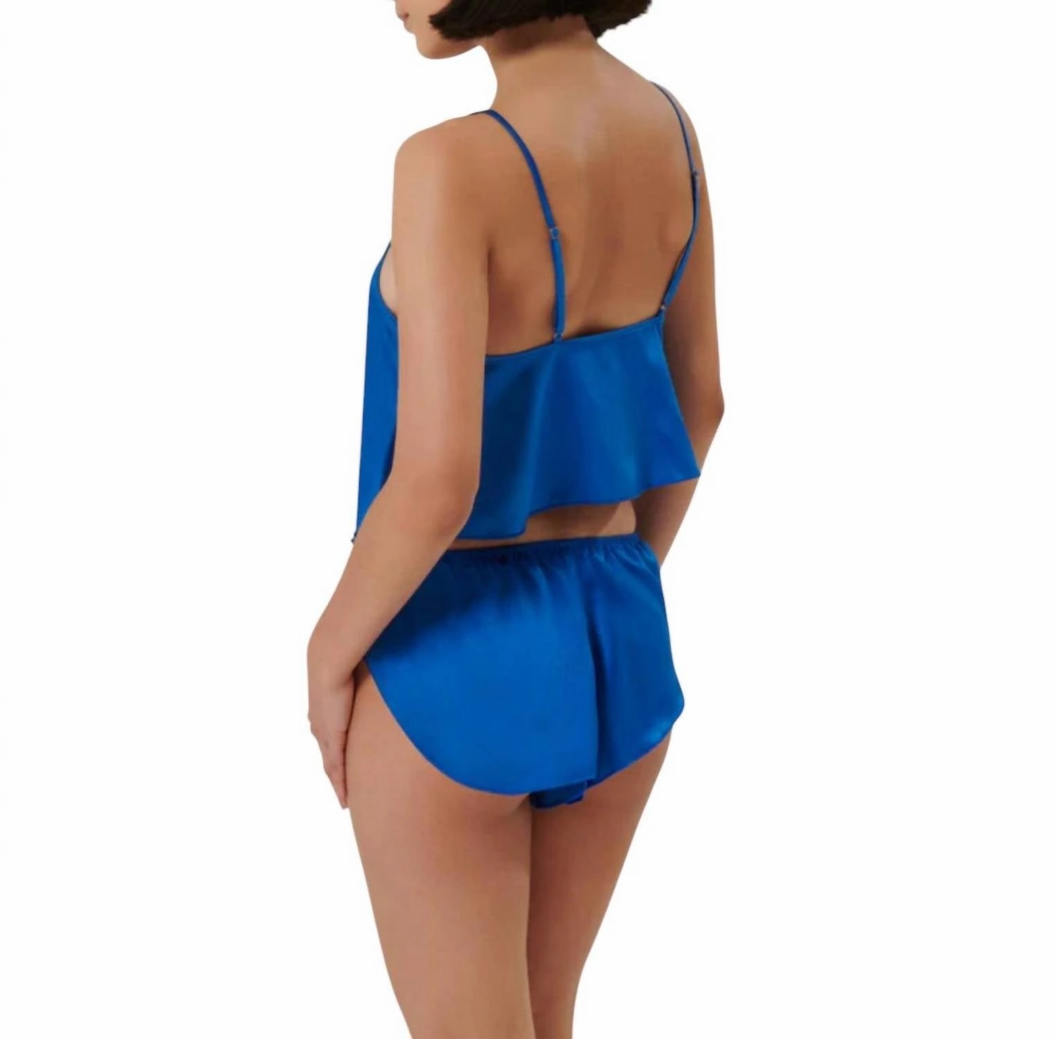 Faye Luxury Satin Cami Top And Short Set In Egyptian Blue