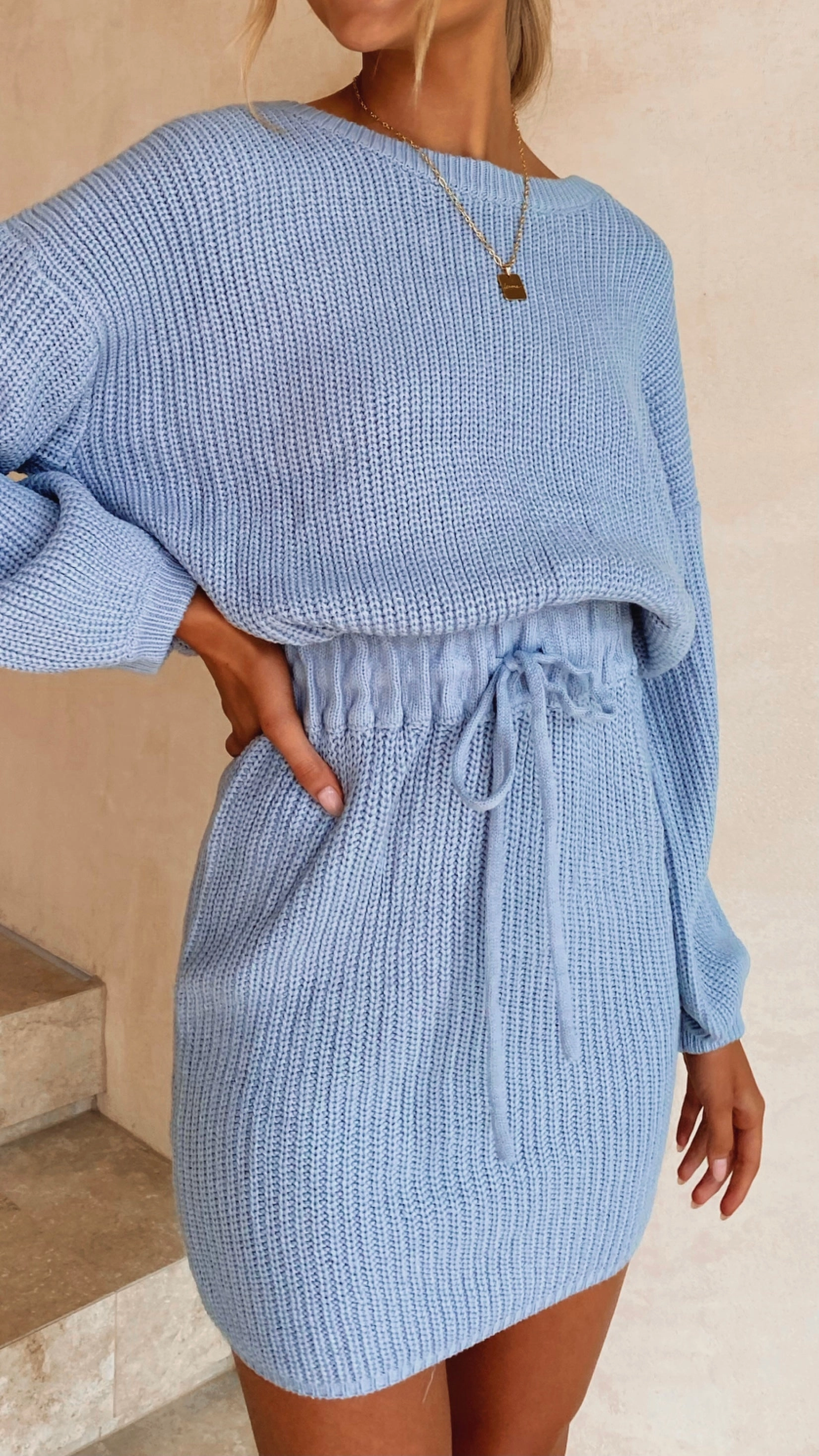 Feya Knit Mini Dress - Blue