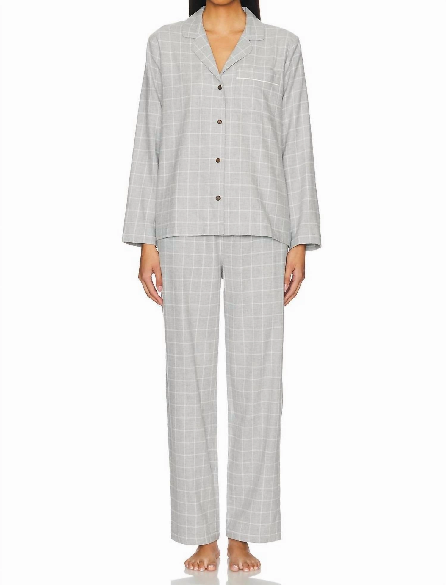 Flannel Long Pj Set In Winter Check Heather Grey