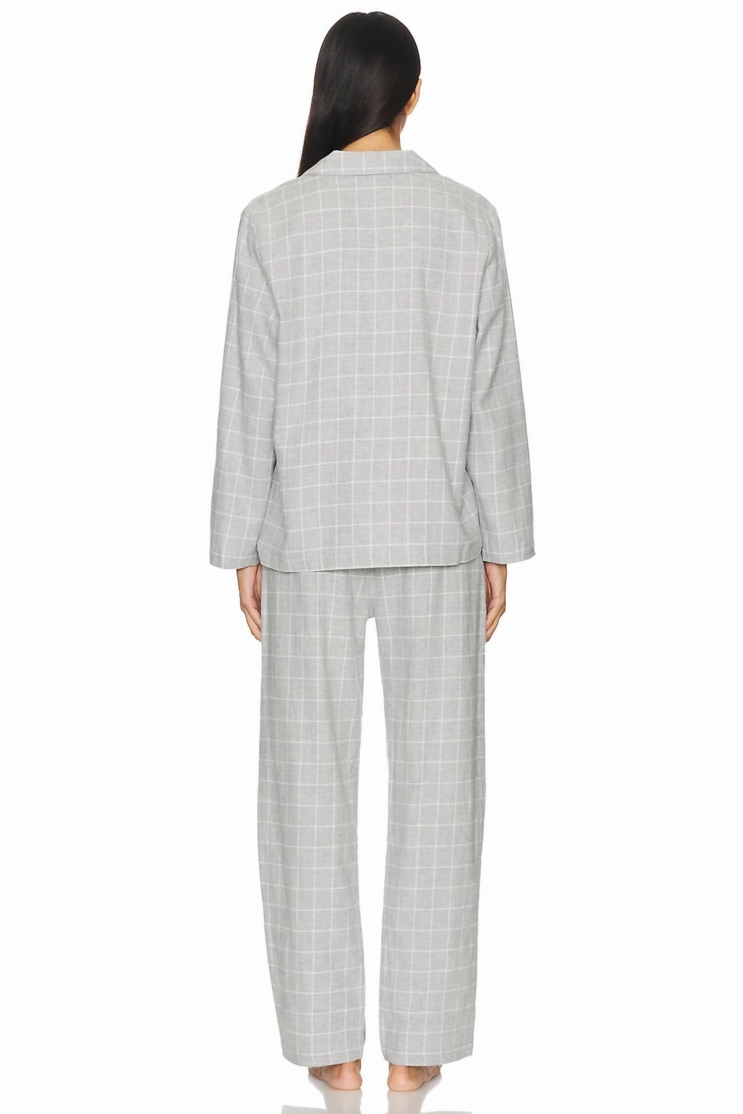 Flannel Long Pj Set In Winter Check Heather Grey