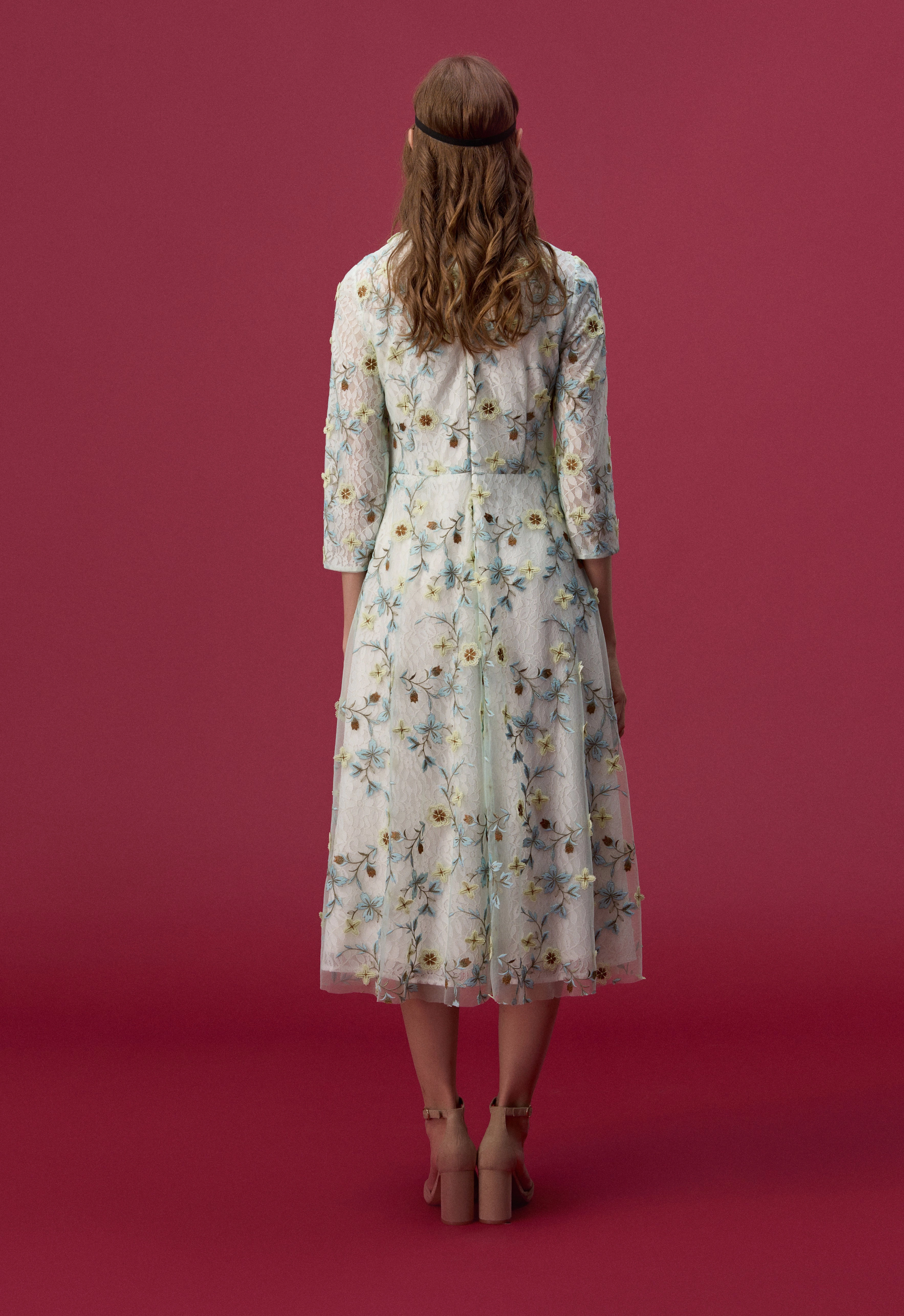 Floral Embroidered Long Sleeve Evening Dress