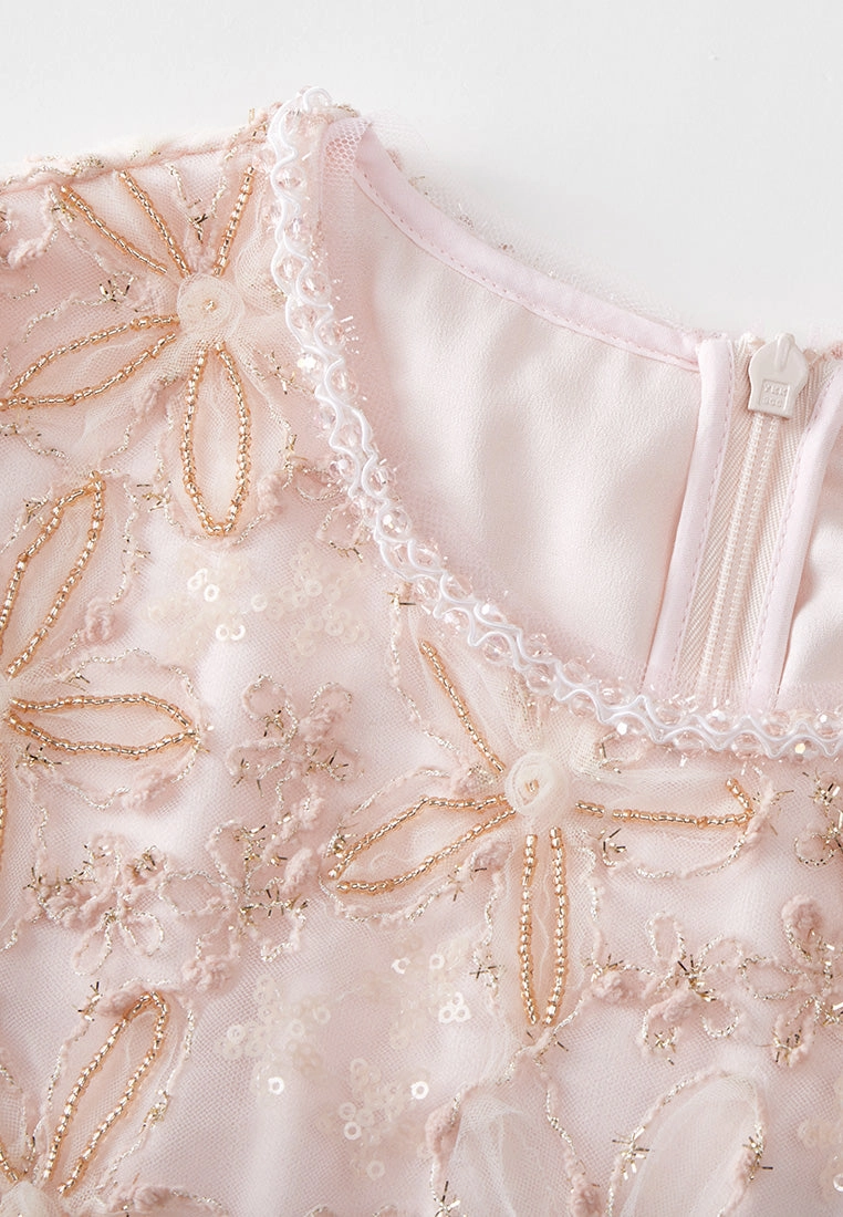 Floral-embroidery Embellished Detail Mesh Dress