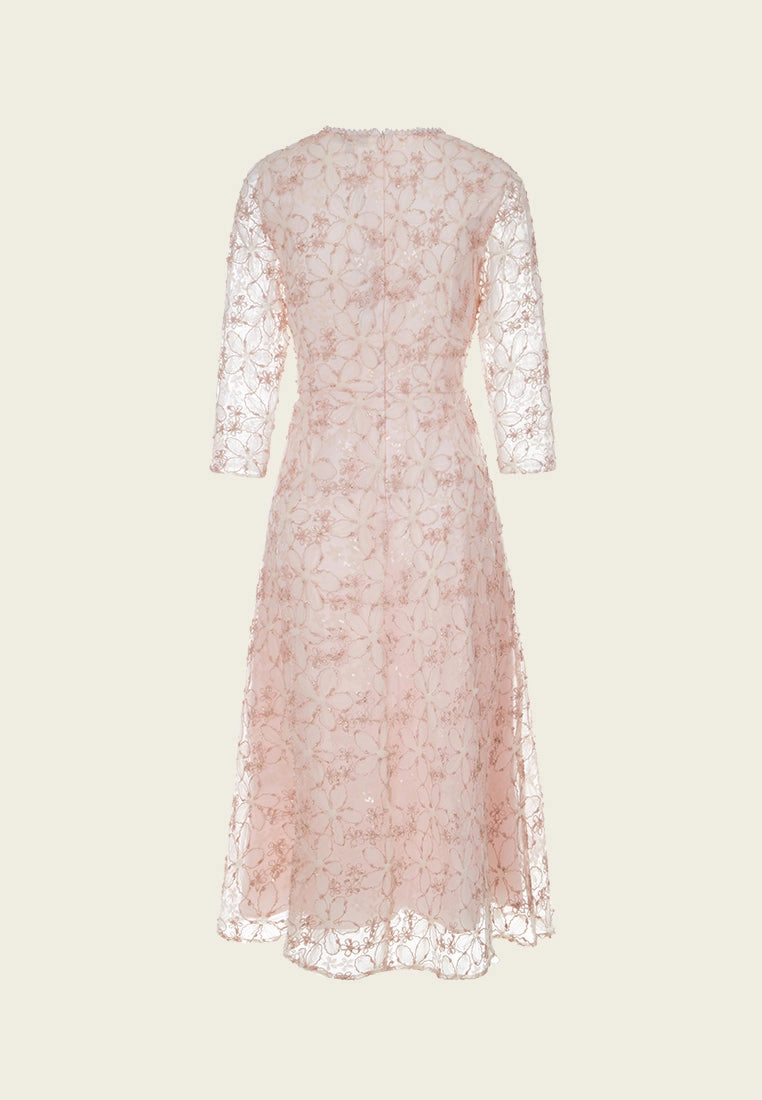 Floral-embroidery Embellished Detail Mesh Dress