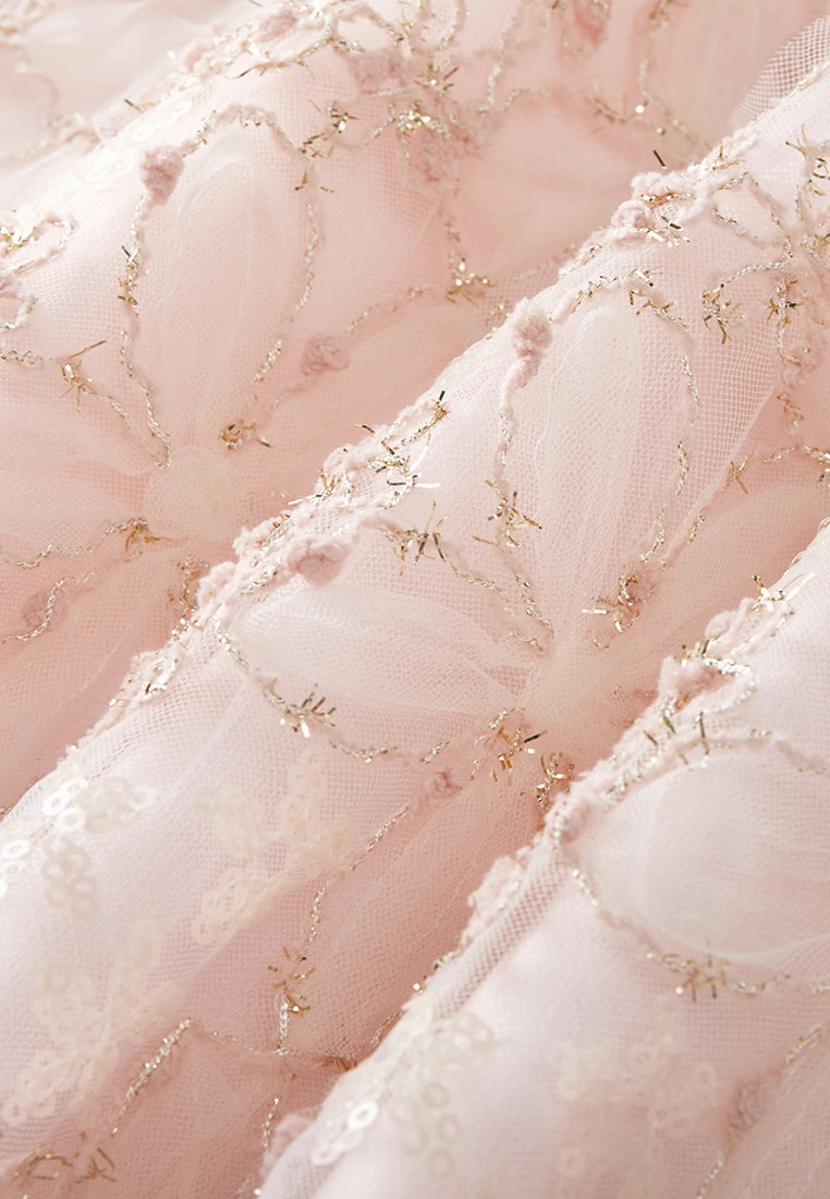 Floral-embroidery Embellished Detail Mesh Dress