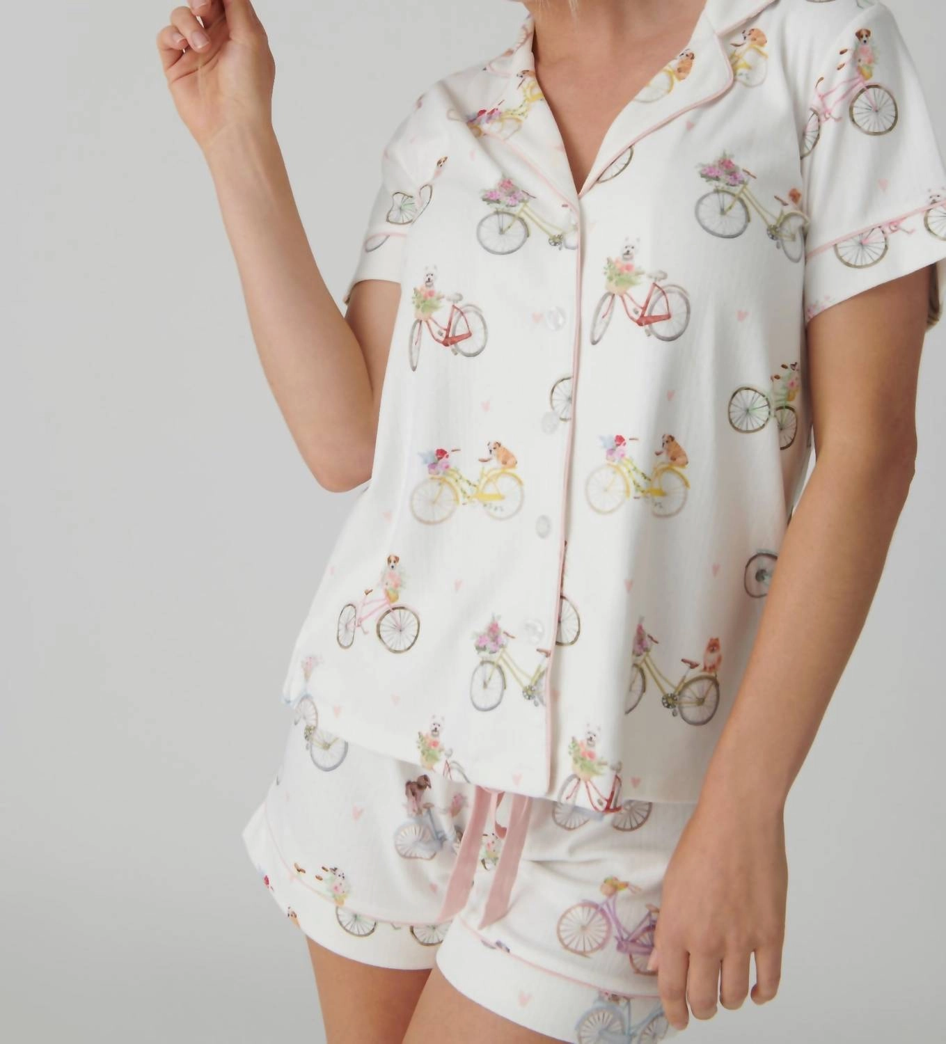 Floral Market Short Pajama Set In Ivory