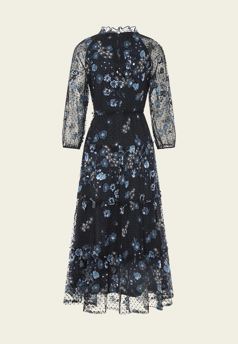 Floral Sequins and Embroidery Mesh Dress