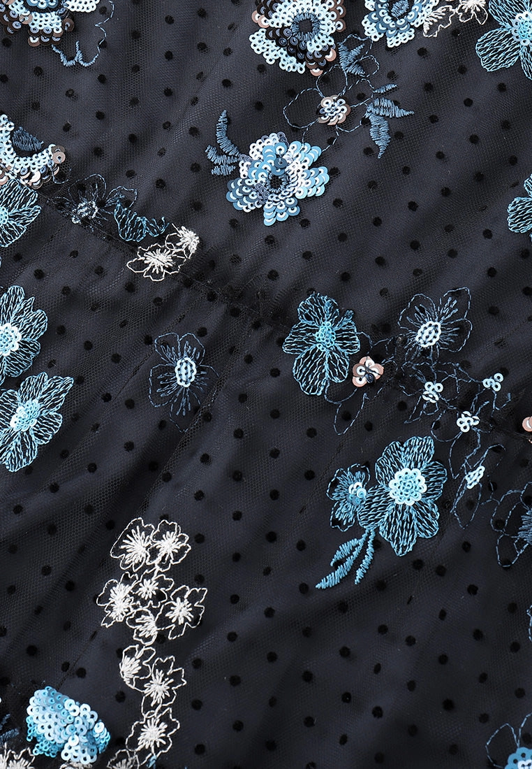 Floral Sequins and Embroidery Mesh Dress