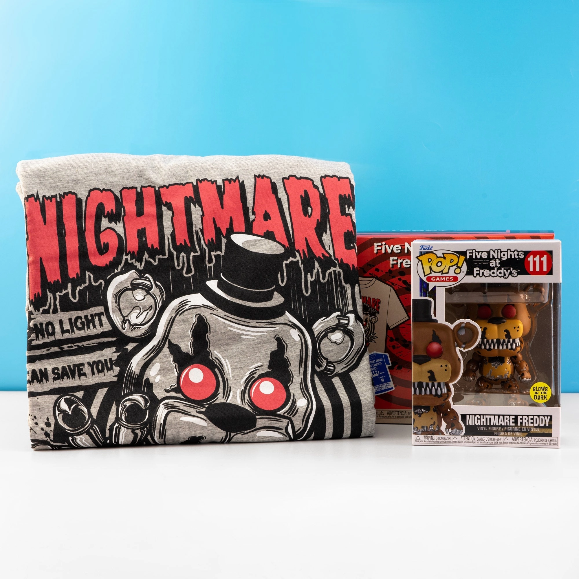 FNAF Nightmare Freddy Pop! Vinyl and Tee Set