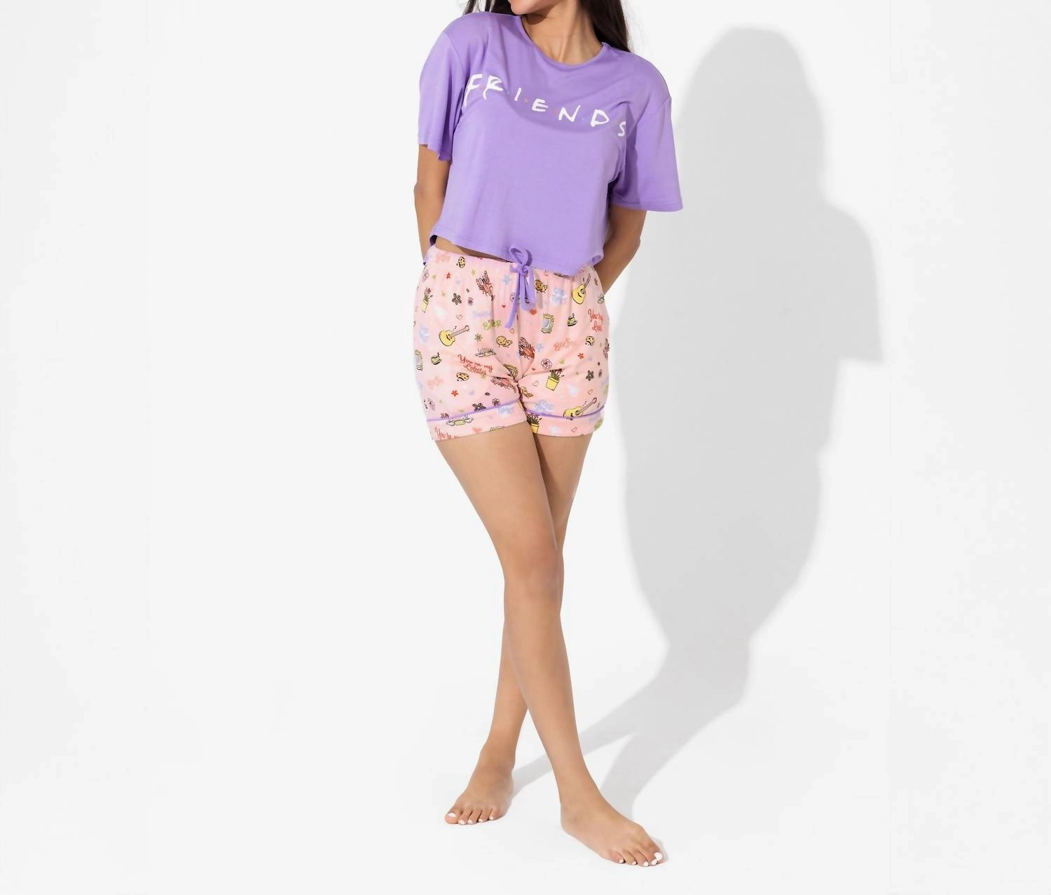 Friends Forever Pajama Shorts Set In Pink