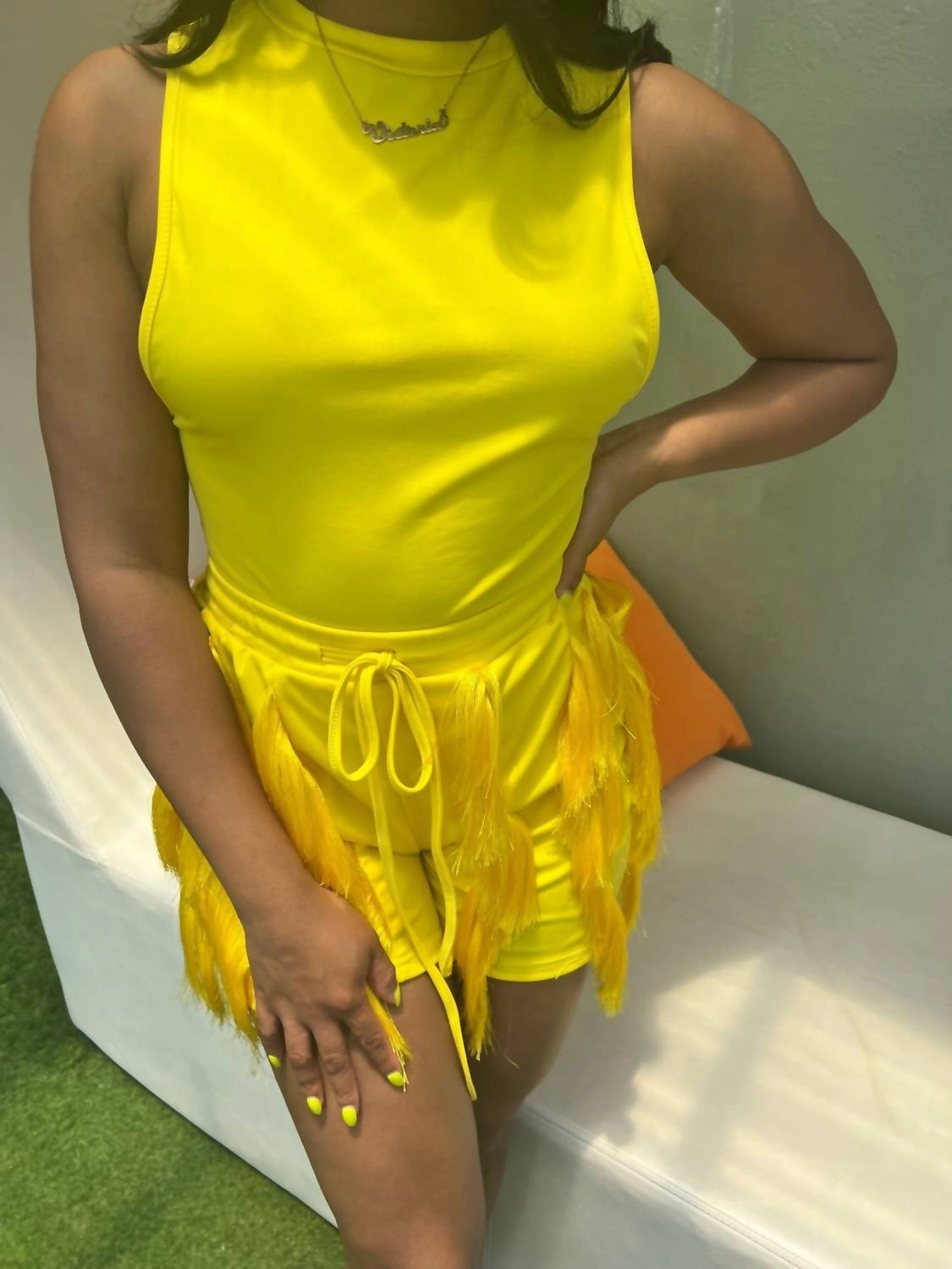 Fringe Two Piece Short Set In Yellow