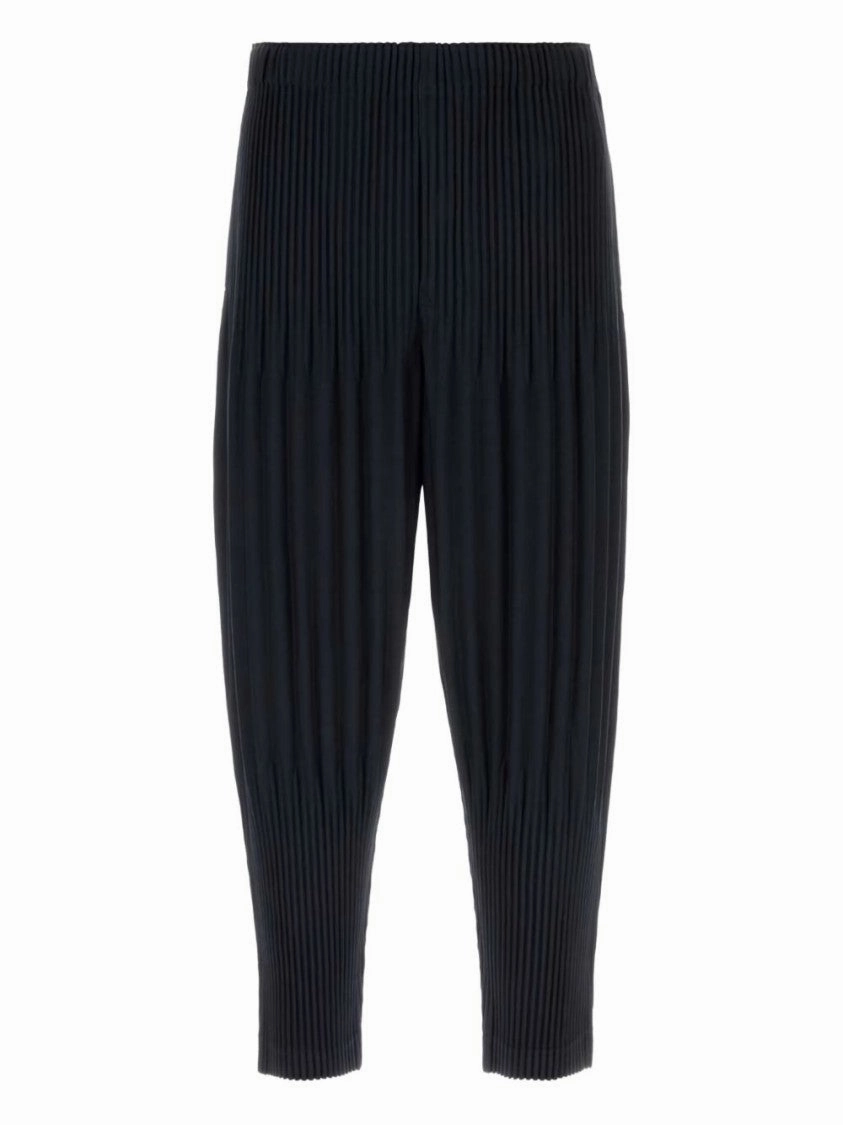 Fully Pleated Navy Trousers With Elasticated Waistband