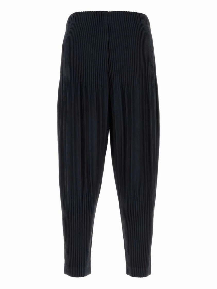 Fully Pleated Navy Trousers With Elasticated Waistband