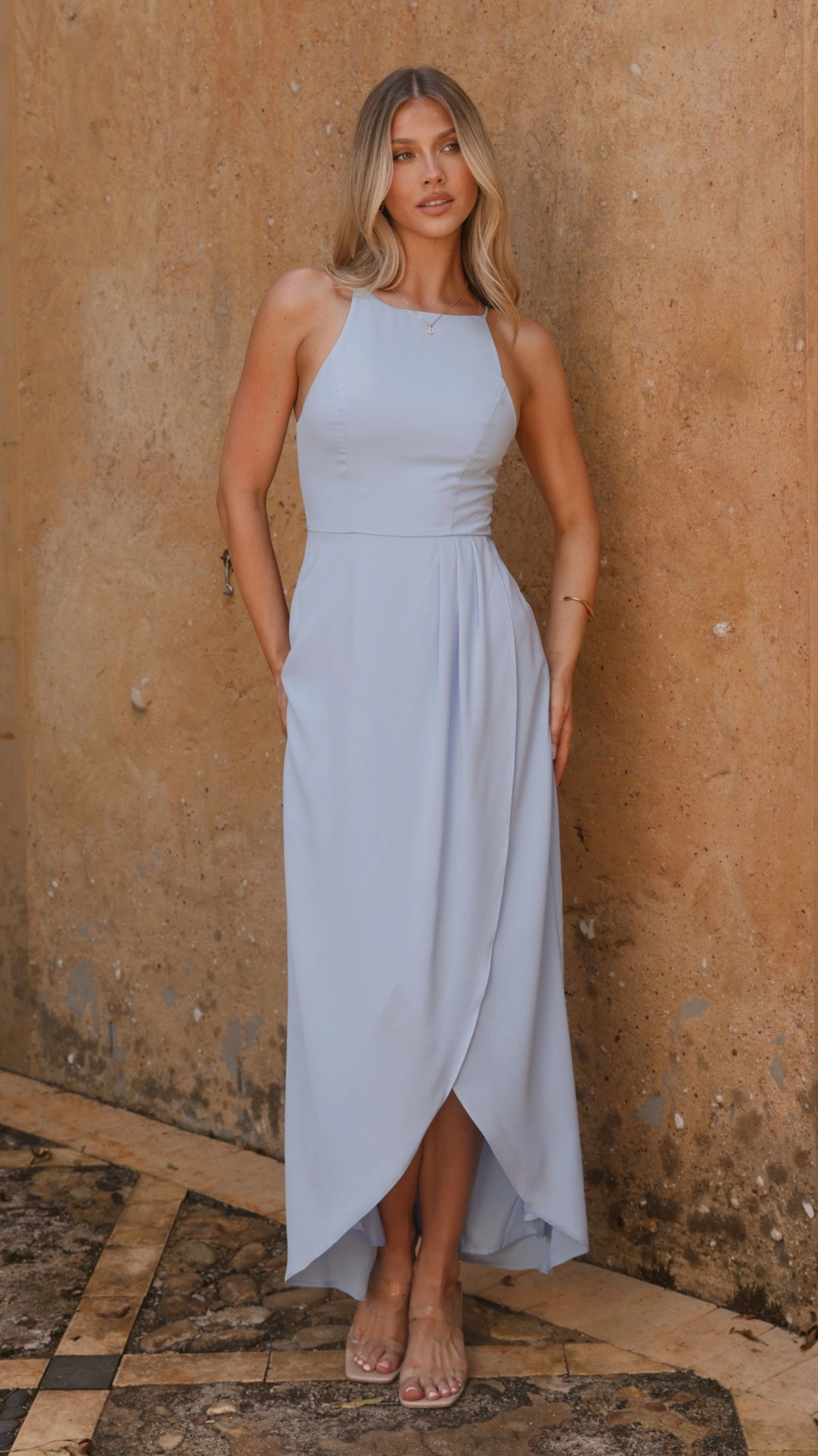 Genevieve Boat Neck Maxi Dress - Blue