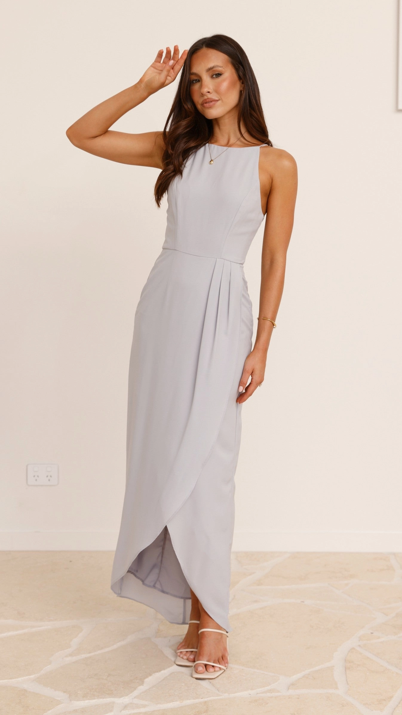 Genevieve Boat Neck Maxi Dress - Light Grey
