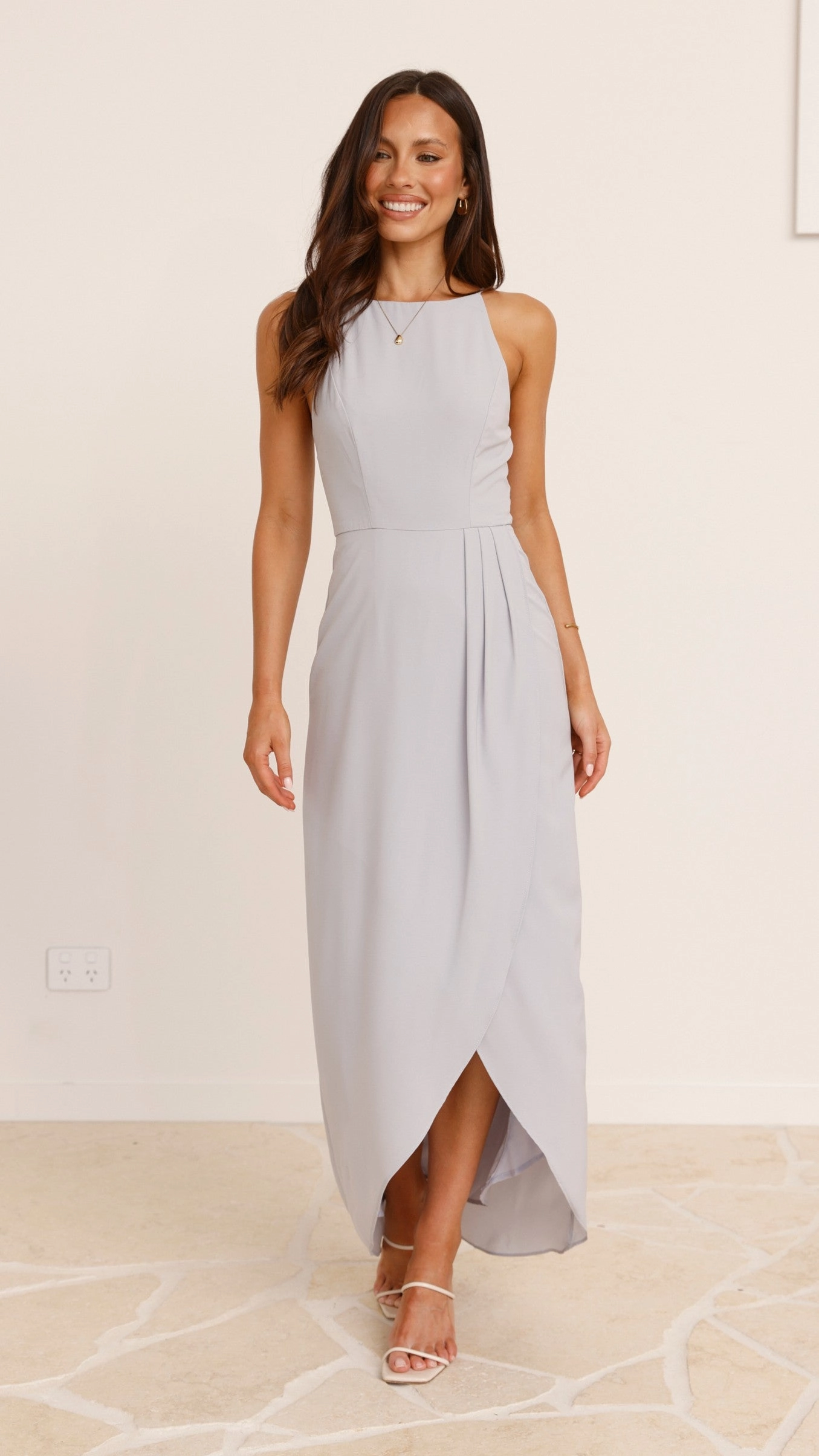 Genevieve Boat Neck Maxi Dress - Light Grey