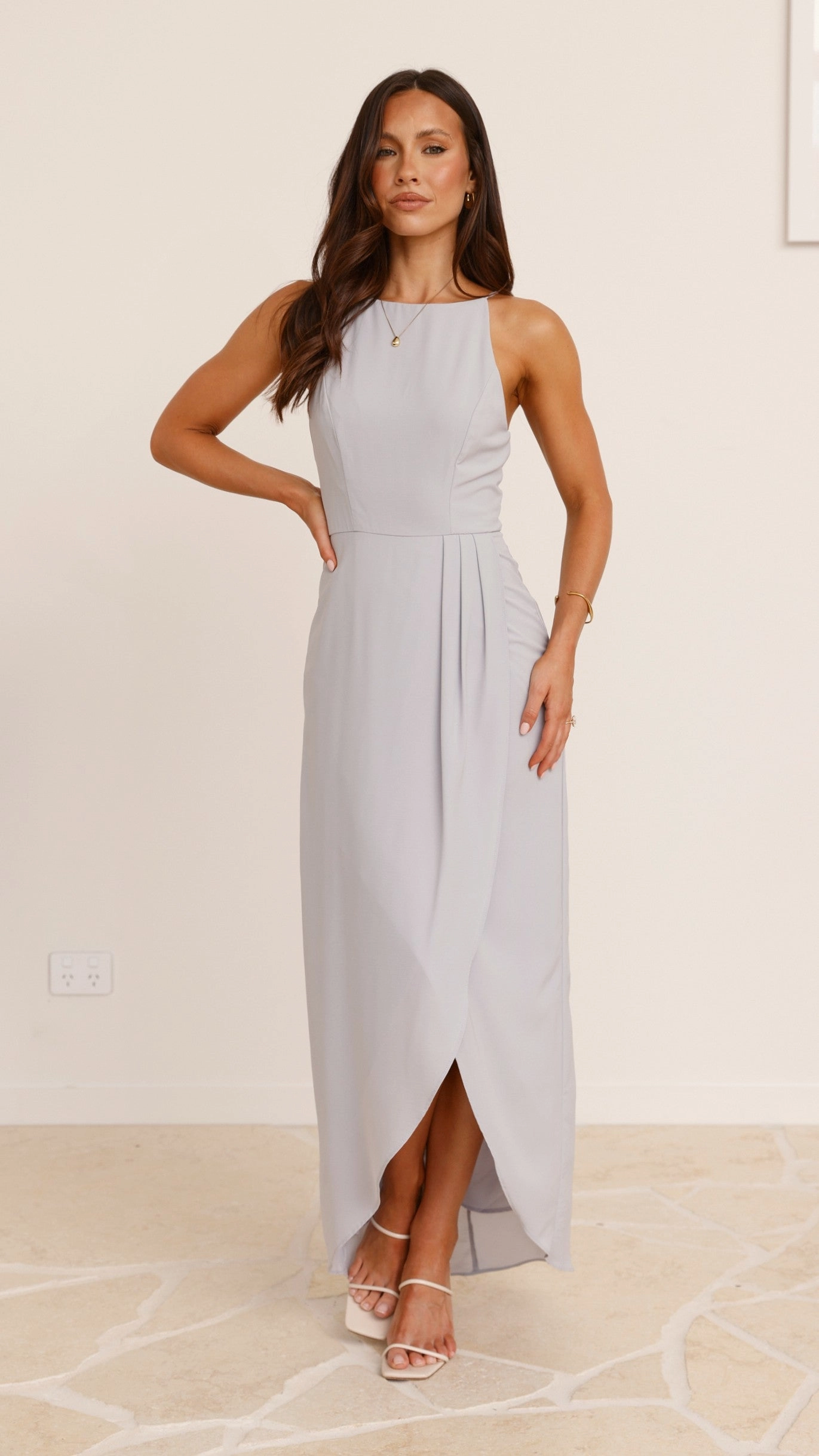 Genevieve Boat Neck Maxi Dress - Light Grey