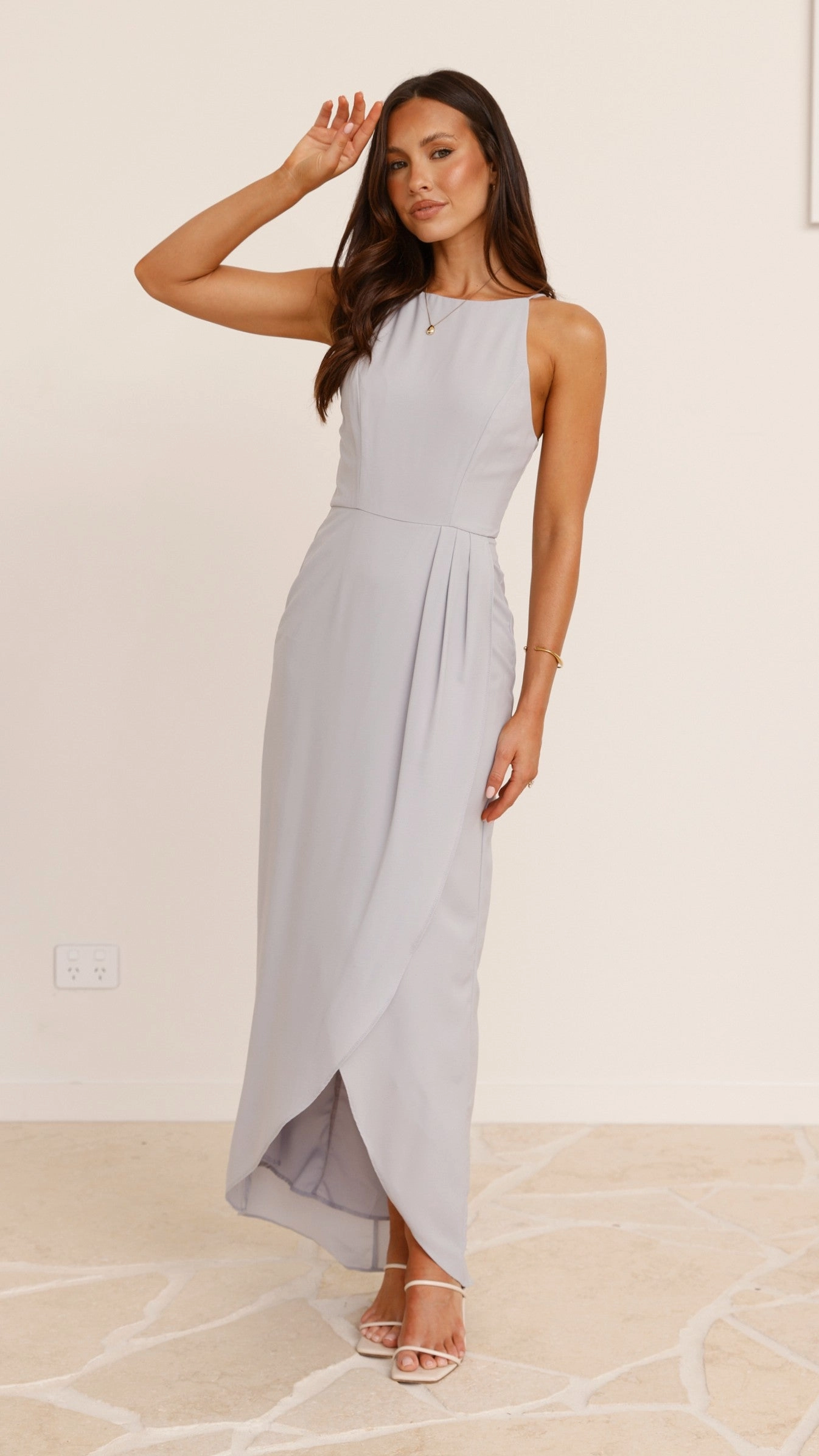Genevieve Boat Neck Maxi Dress - Light Grey