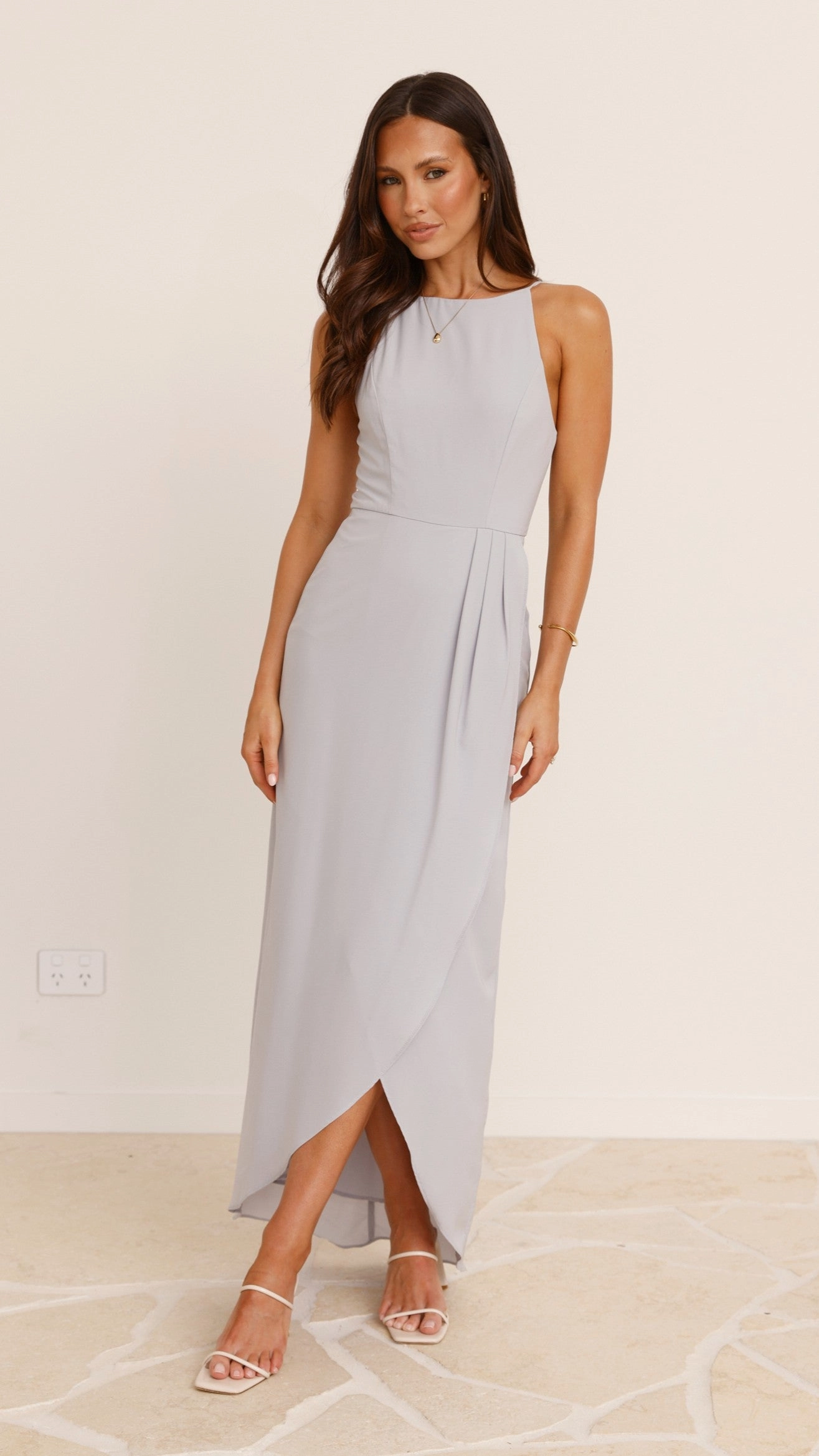 Genevieve Boat Neck Maxi Dress - Light Grey