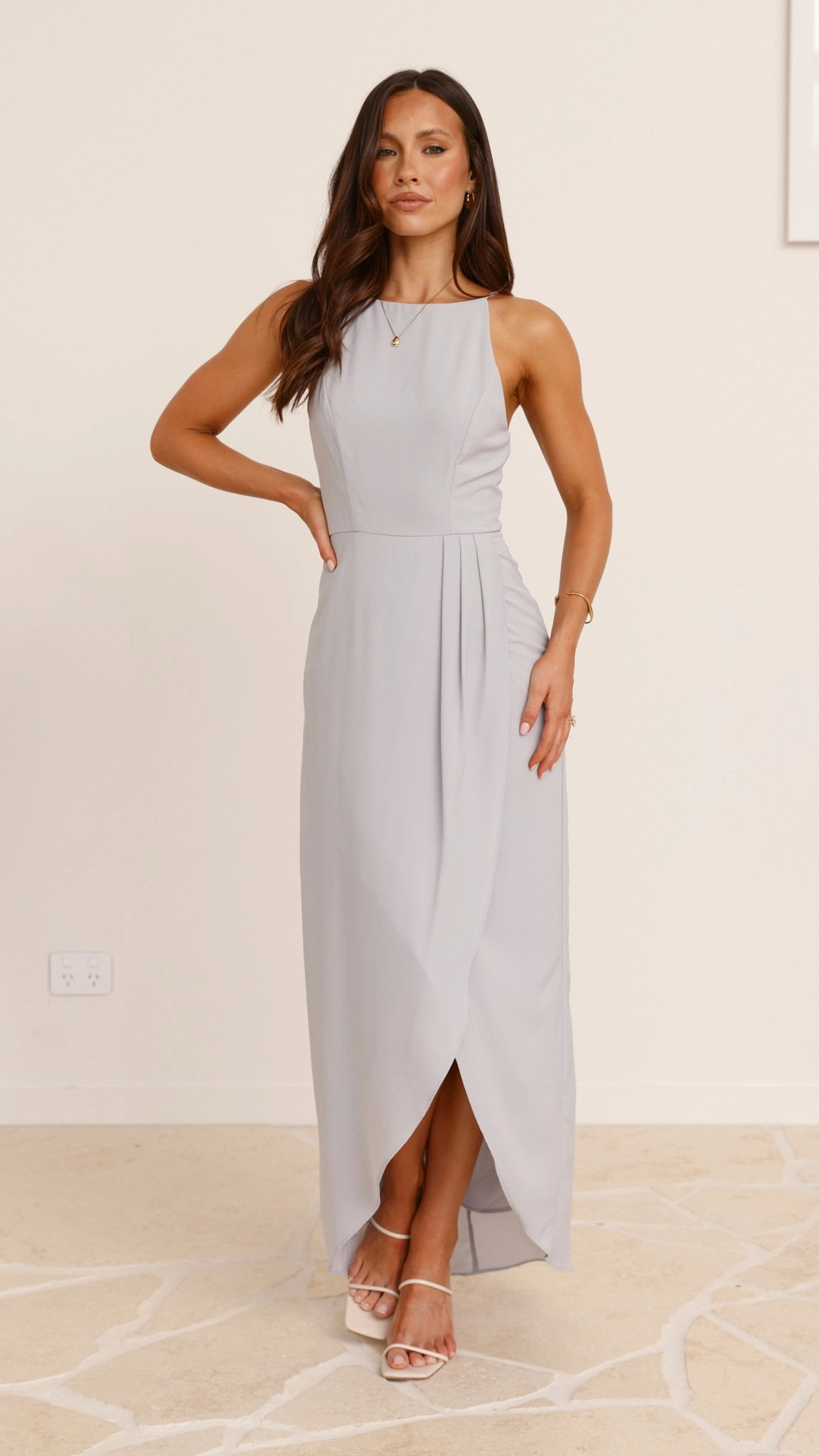 Genevieve Boat Neck Maxi Dress - Light Grey