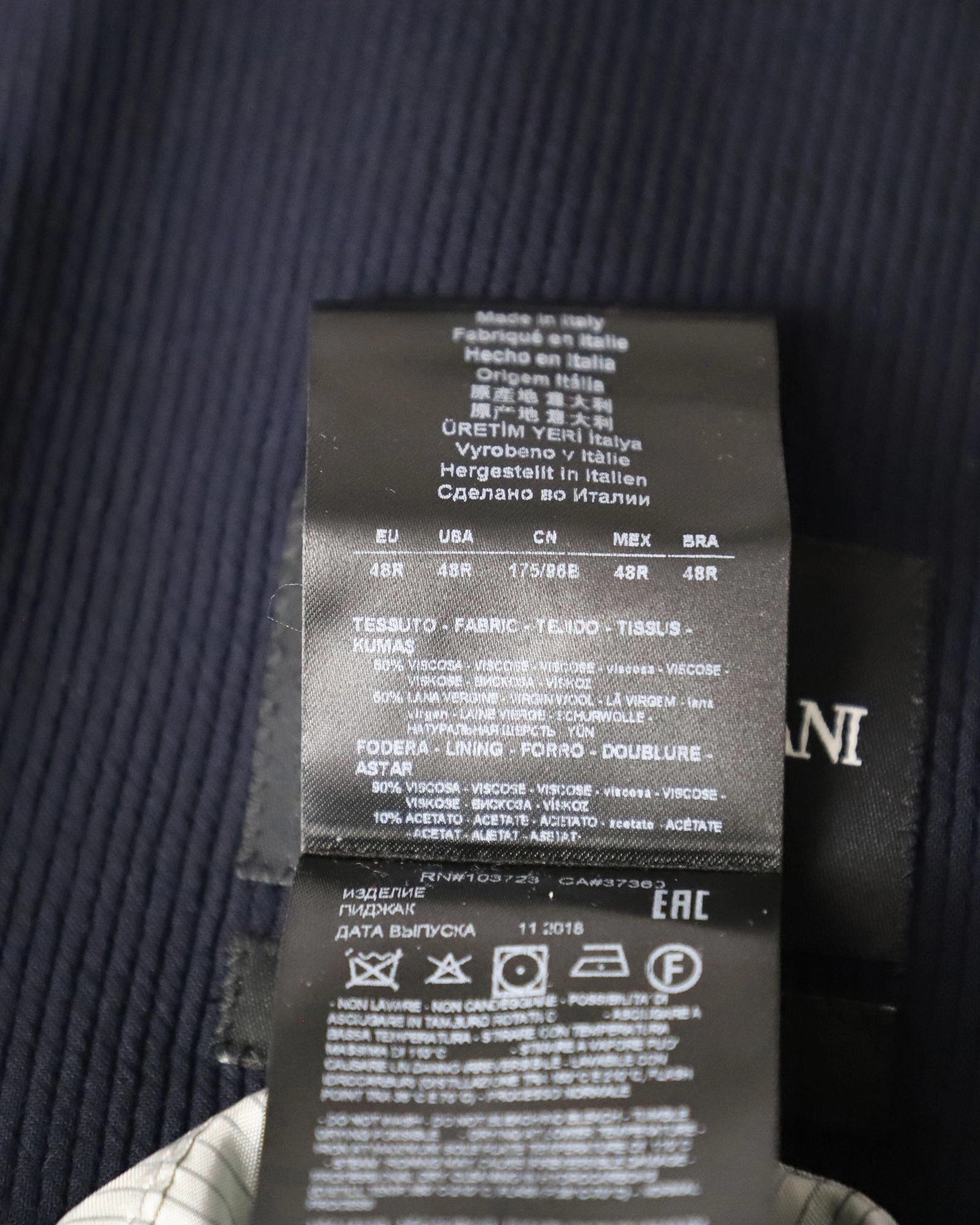 Giorgio Armani Tokyo Single-Breasted Blazer in Navy Wool