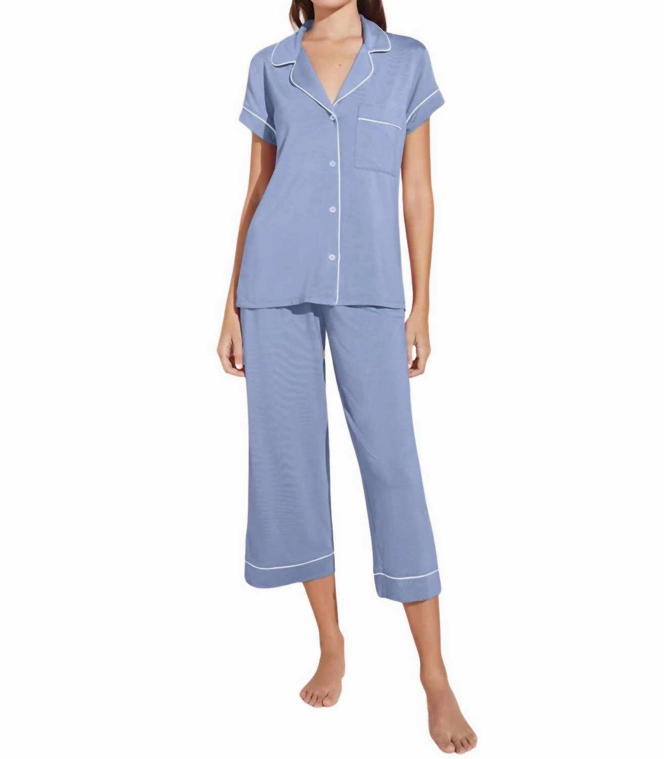 Gisele Crop Pj Set In Wedgewood Blue/ivory