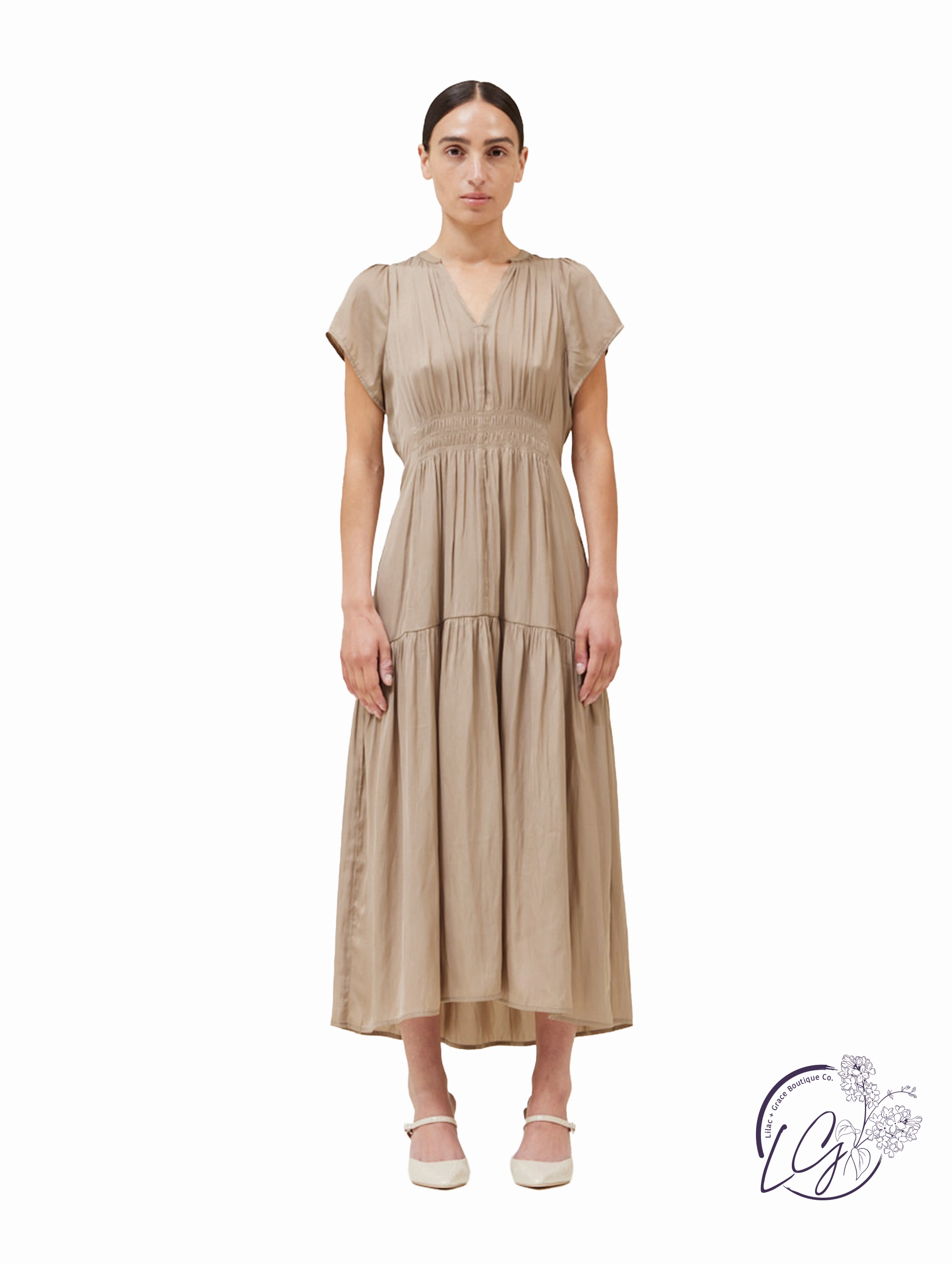 Grace In Simplicity Satin Midi Dress