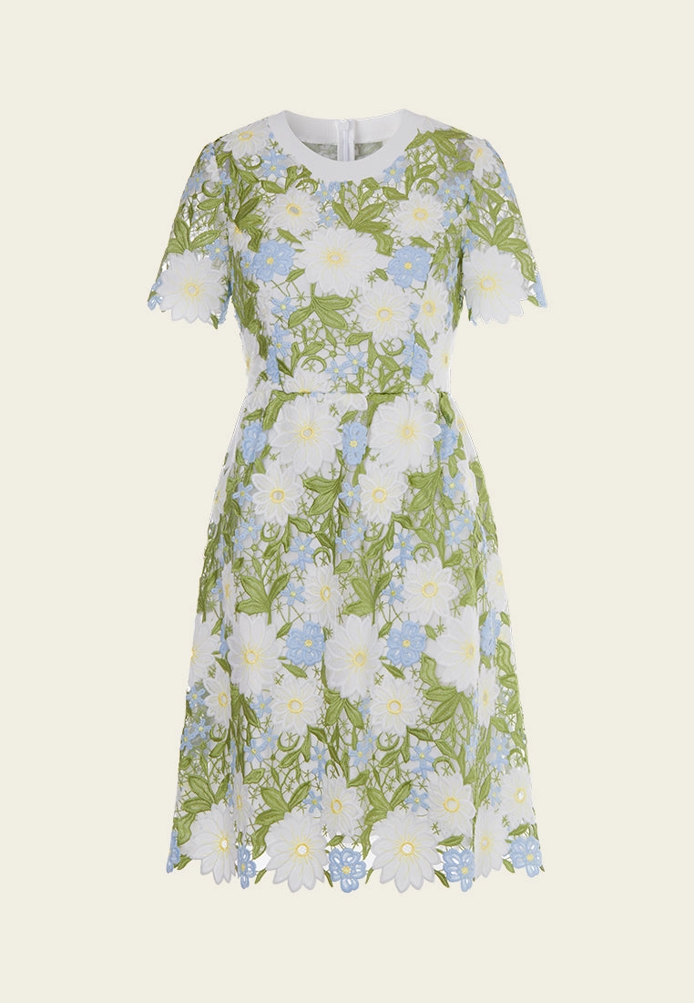 Green Floral Lace Midi Dress