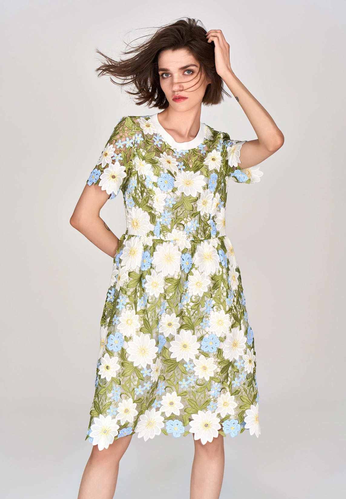 Green Floral Lace Midi Dress