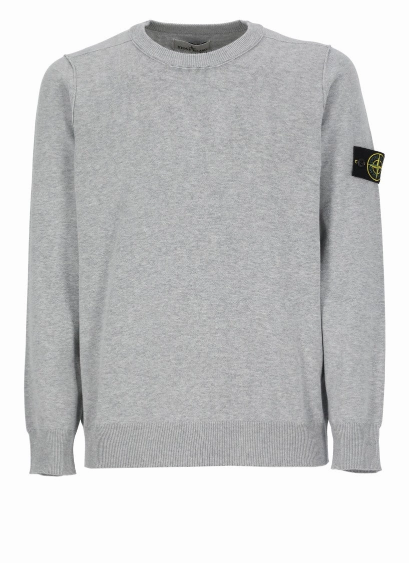 Grey Cotton Sweater With Logo