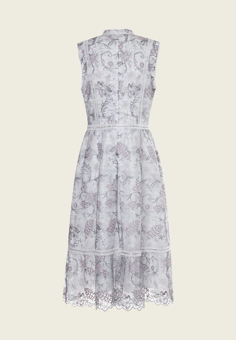 Grey Lace Sleeveless Midi Dress