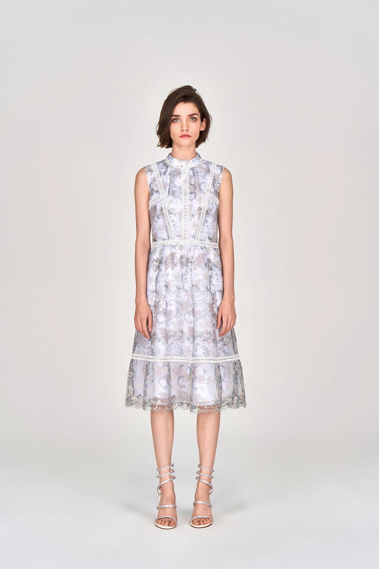 Grey Lace Sleeveless Midi Dress