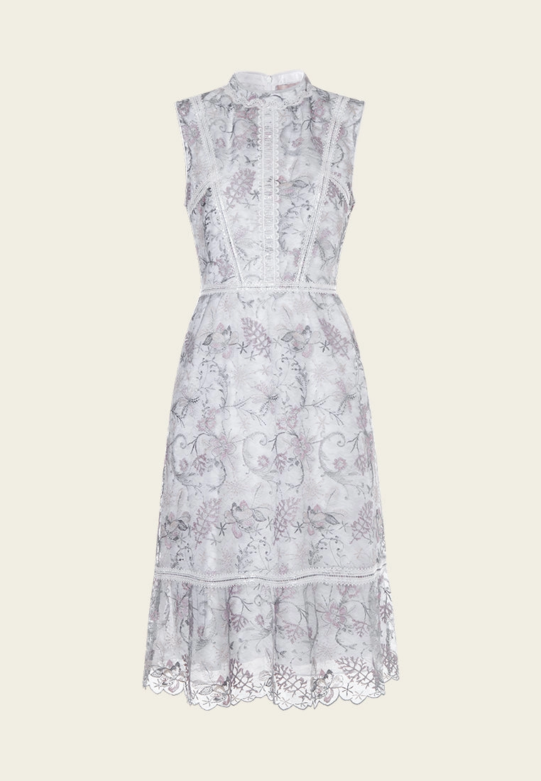 Grey Lace Sleeveless Midi Dress