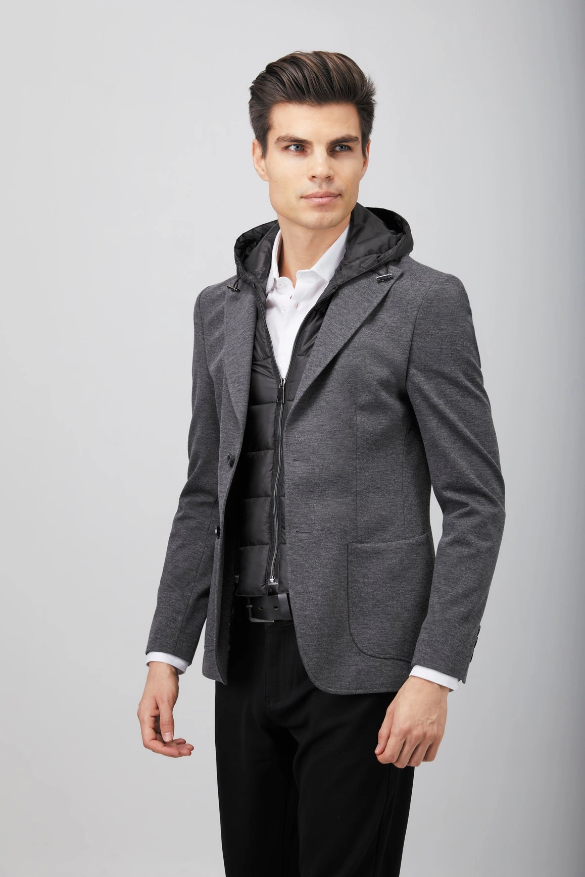 Grey Puffer Hood Sportcoat