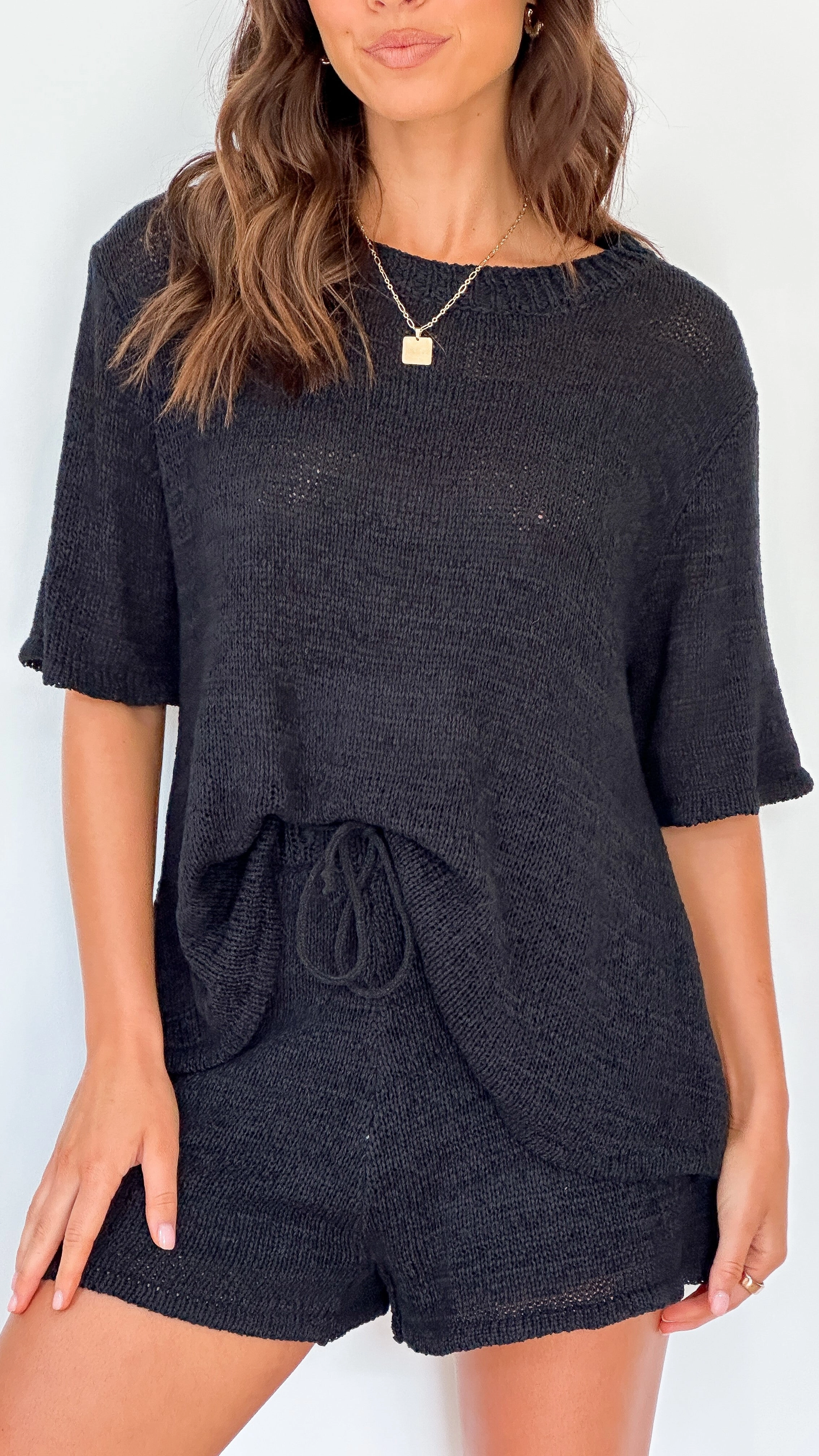 Habiba T-Shirt and Shorts Set - Black Knit