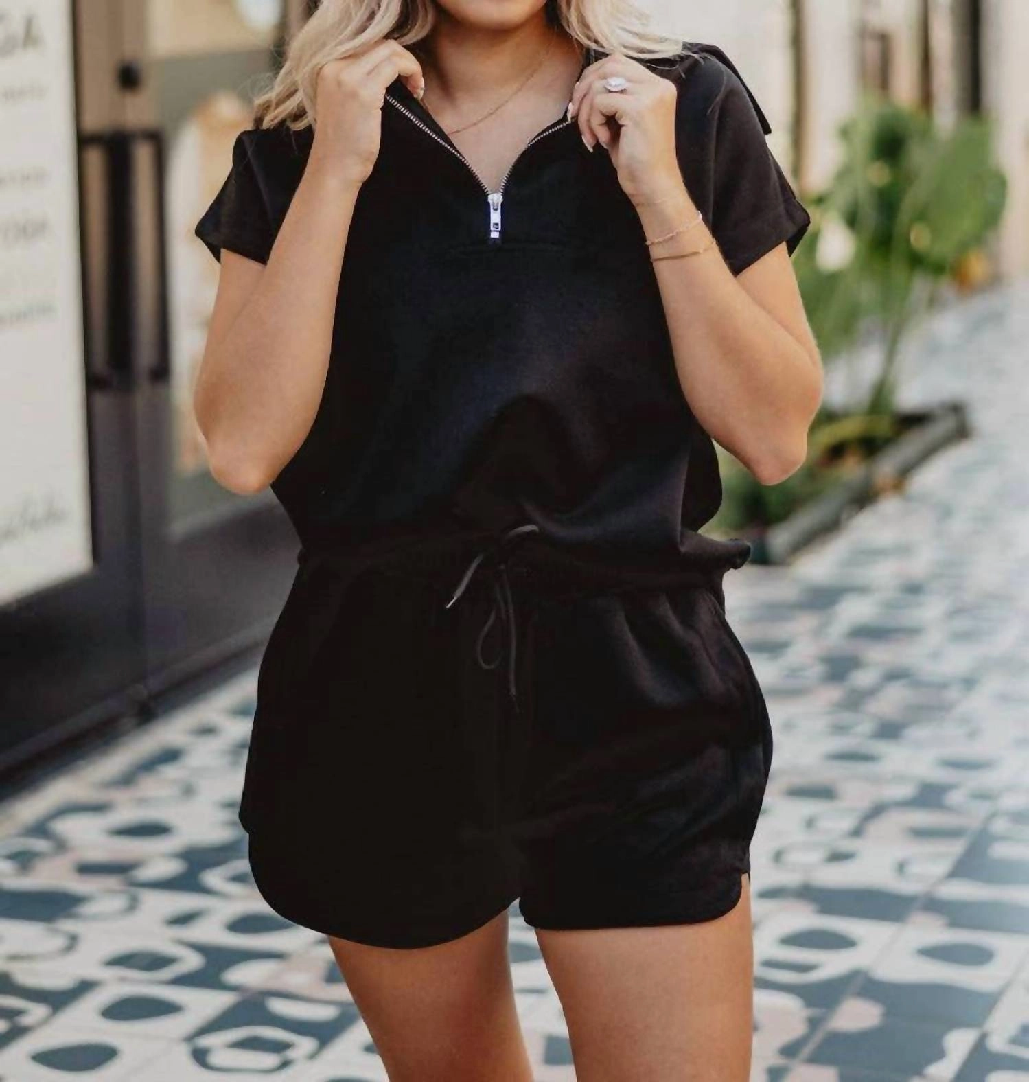 Half Zip Scuba Set In Black
